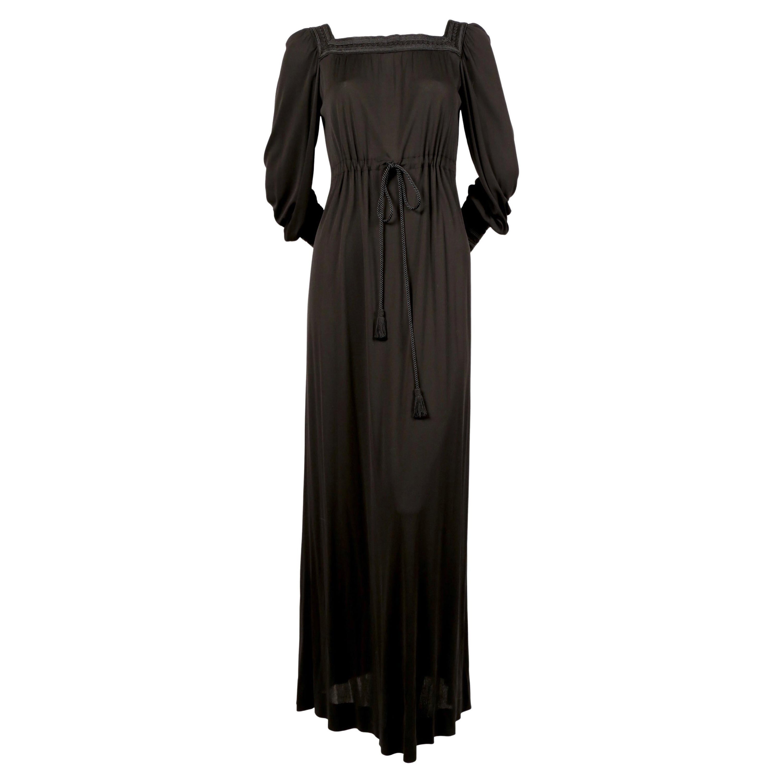 1974 YVES SAINT LAURENT black jersey gown with soutache trim For Sale