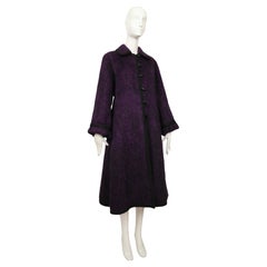 1974 YVES SAINT LAURENT violet purple brushed wool RUNWAY coat with braided trim
