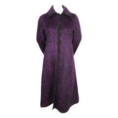 1974 YVES SAINT LAURENT violet purple brushed wool RUNWAY coat with braided trim