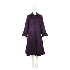 1974 YVES SAINT LAURENT violet purple brushed wool RUNWAY coat with braided trim