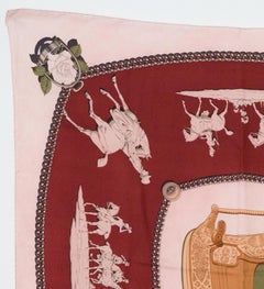 1974s Rare Hermes Bordeaux Les Amazones by Philippe Ledoux Silk Scarf