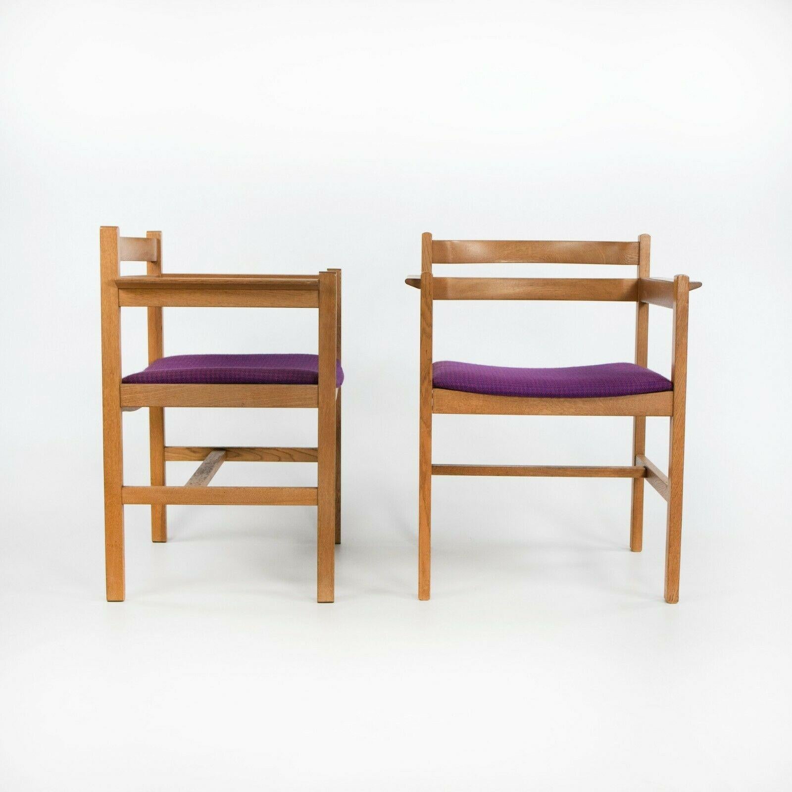 Listed for sale is a circa 1975 production set of Asserbo dining chairs designed by Borge Mogensen and produced by CI designs. CI designs was an authorized manufacturer for Borge Mogensen and was based in Boston, Massachusetts. The chairs were