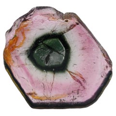 19.75 cts, Pink tourmaline crystal slice, bi-color tourmaline