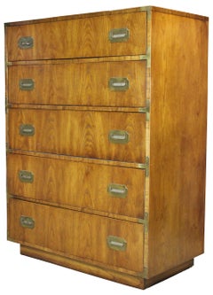 1975 Dixie Campaigner Oak Highboy Chest of Drawers Campaign Dresser MCM 767