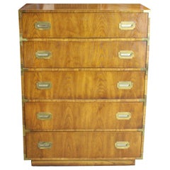 Retro 1975 Dixie Campaigner Oak Highboy Chest of Drawers Campaign Dresser MCM 767