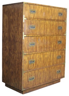 1975 Dixie Campaigner Walnut Highboy Chest of Drawers Campaign Dresser MCM 545