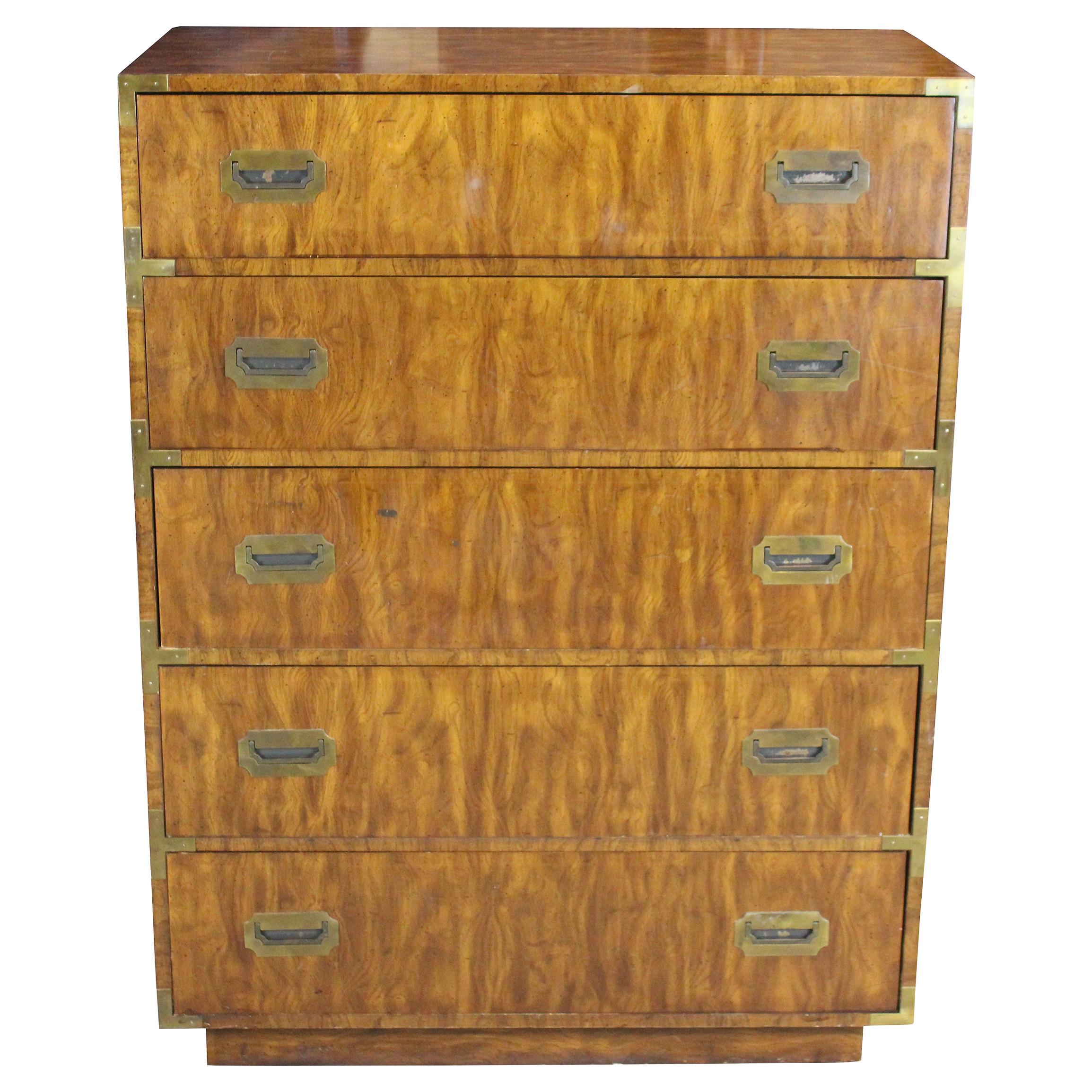1975 Dixie Campaigner Walnut Highboy Chest of Drawers Campaign Dresser MCM 545