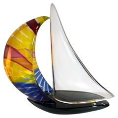 1975 Elio Raffaeli Signed Murano Art Glass Sculpture Sailboat