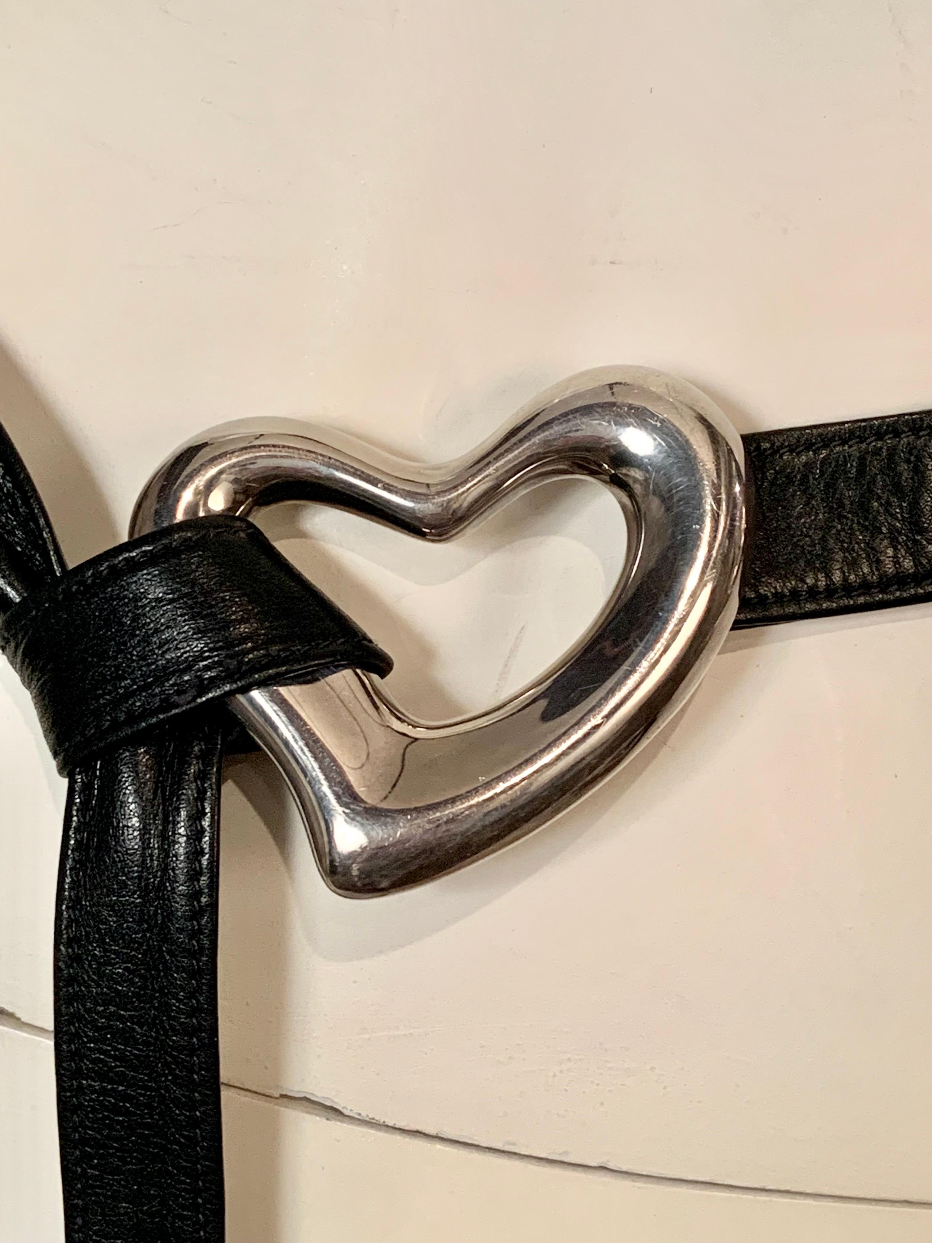 Women's or Men's 1975 Elsa Peretti Sterling Heart Buckle with Black and Brown Leather Belts