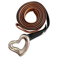 1975 Elsa Peretti Sterling Heart Buckle with Black and Brown Leather Belts