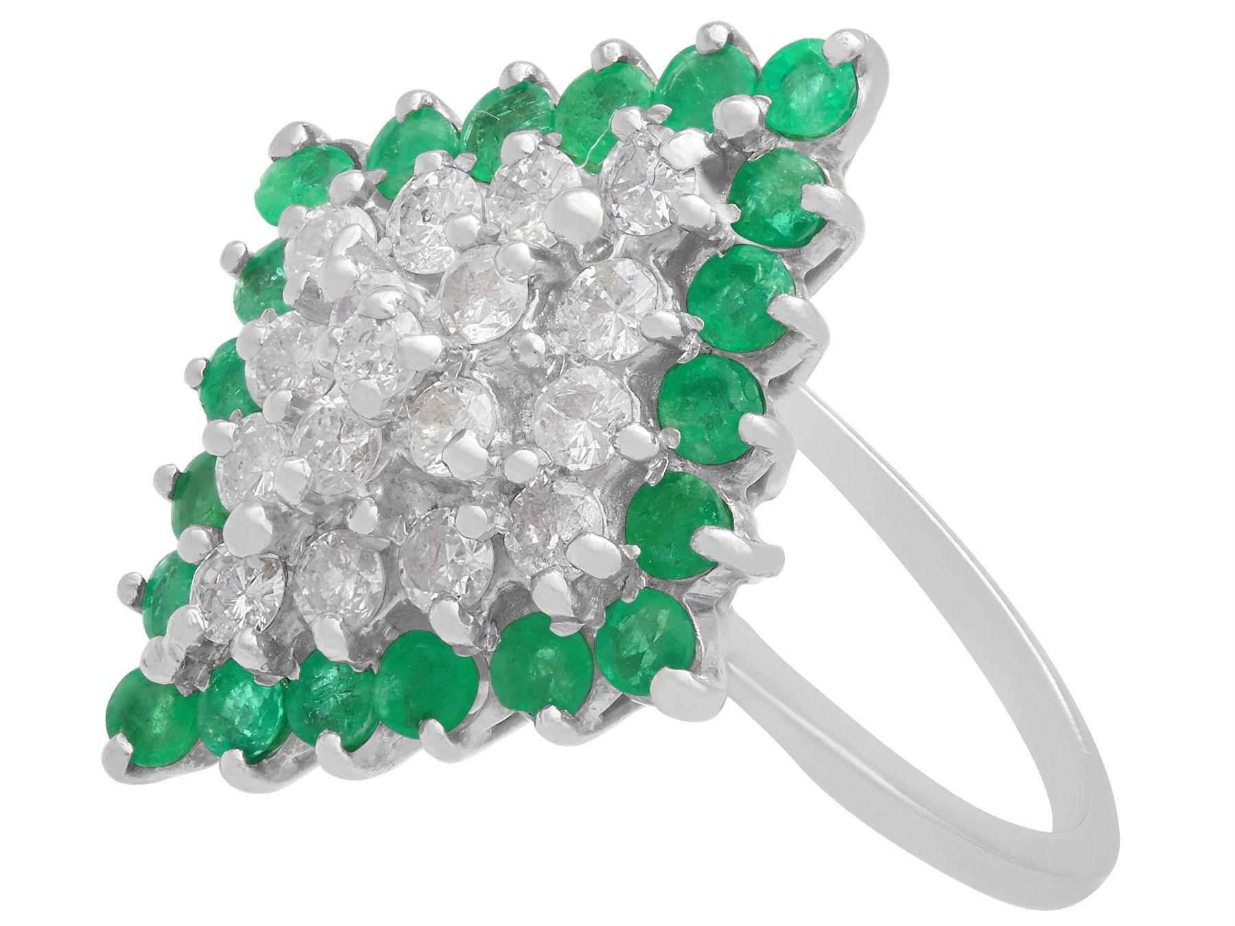 Round Cut 1975 Emerald and 1.36 Carat Diamond White Gold Cocktail Ring