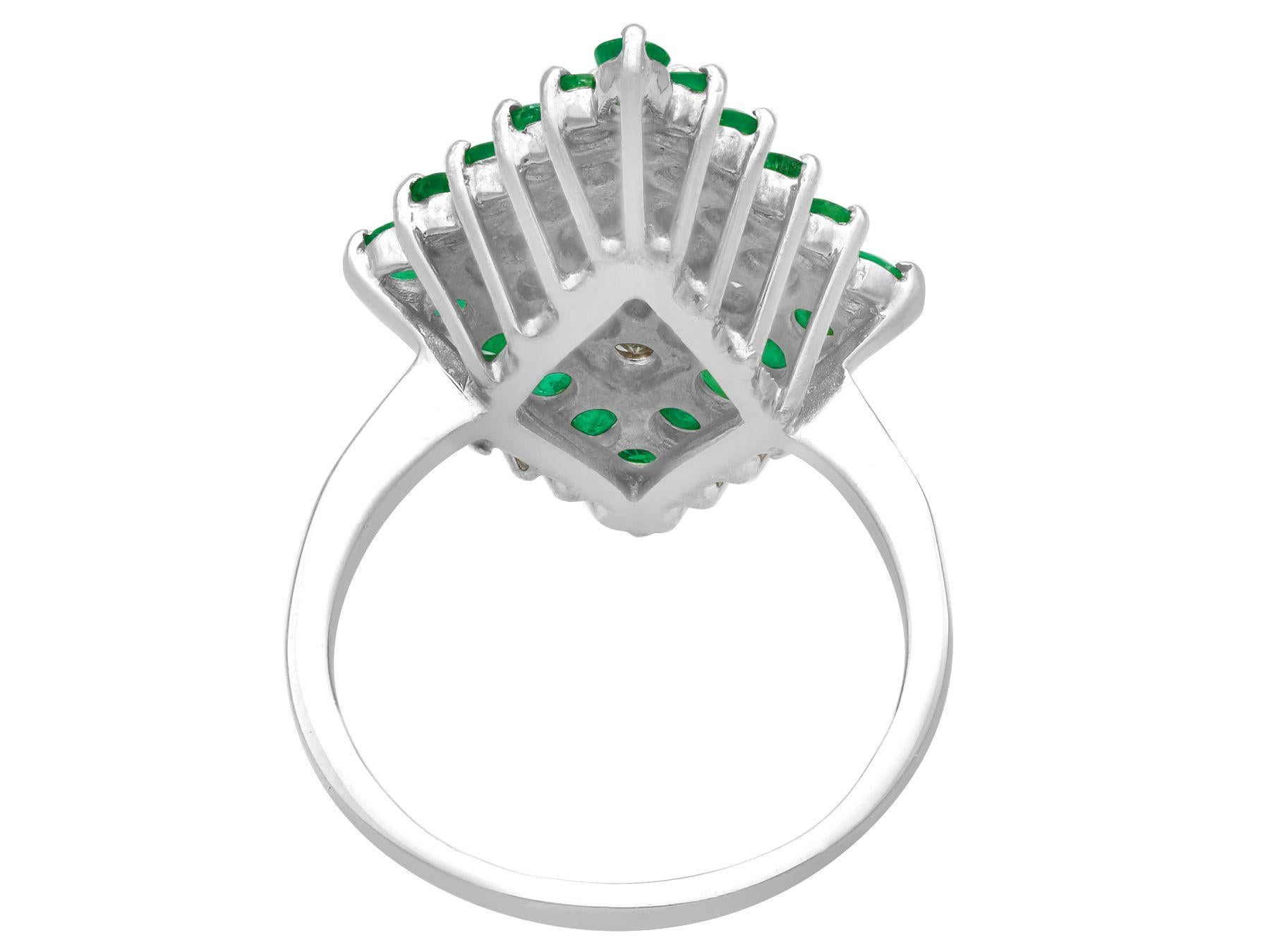 1975 Emerald and 1.36 Carat Diamond White Gold Cocktail Ring In Excellent Condition In Jesmond, Newcastle Upon Tyne