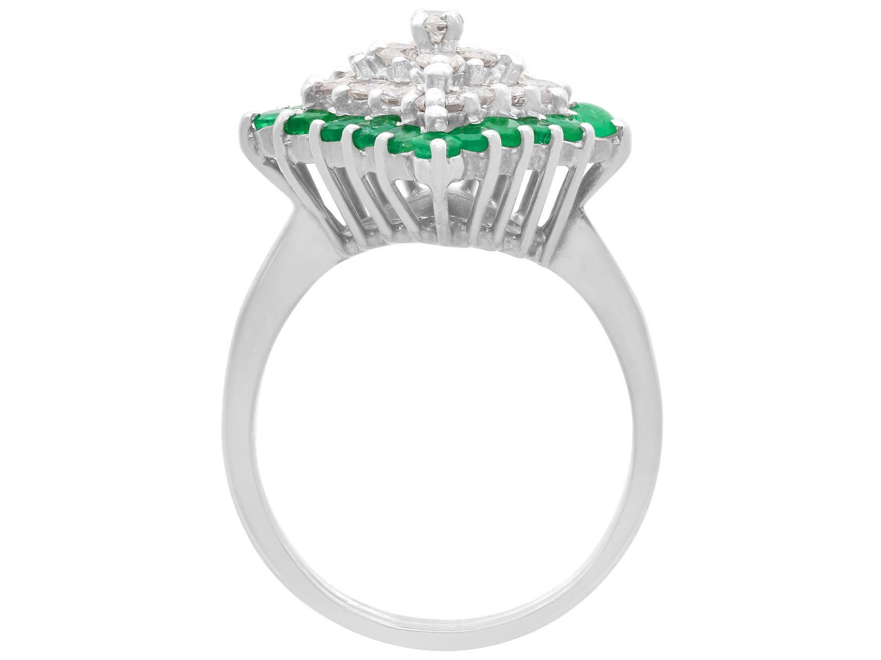 Women's 1975 Emerald and 1.36 Carat Diamond White Gold Cocktail Ring