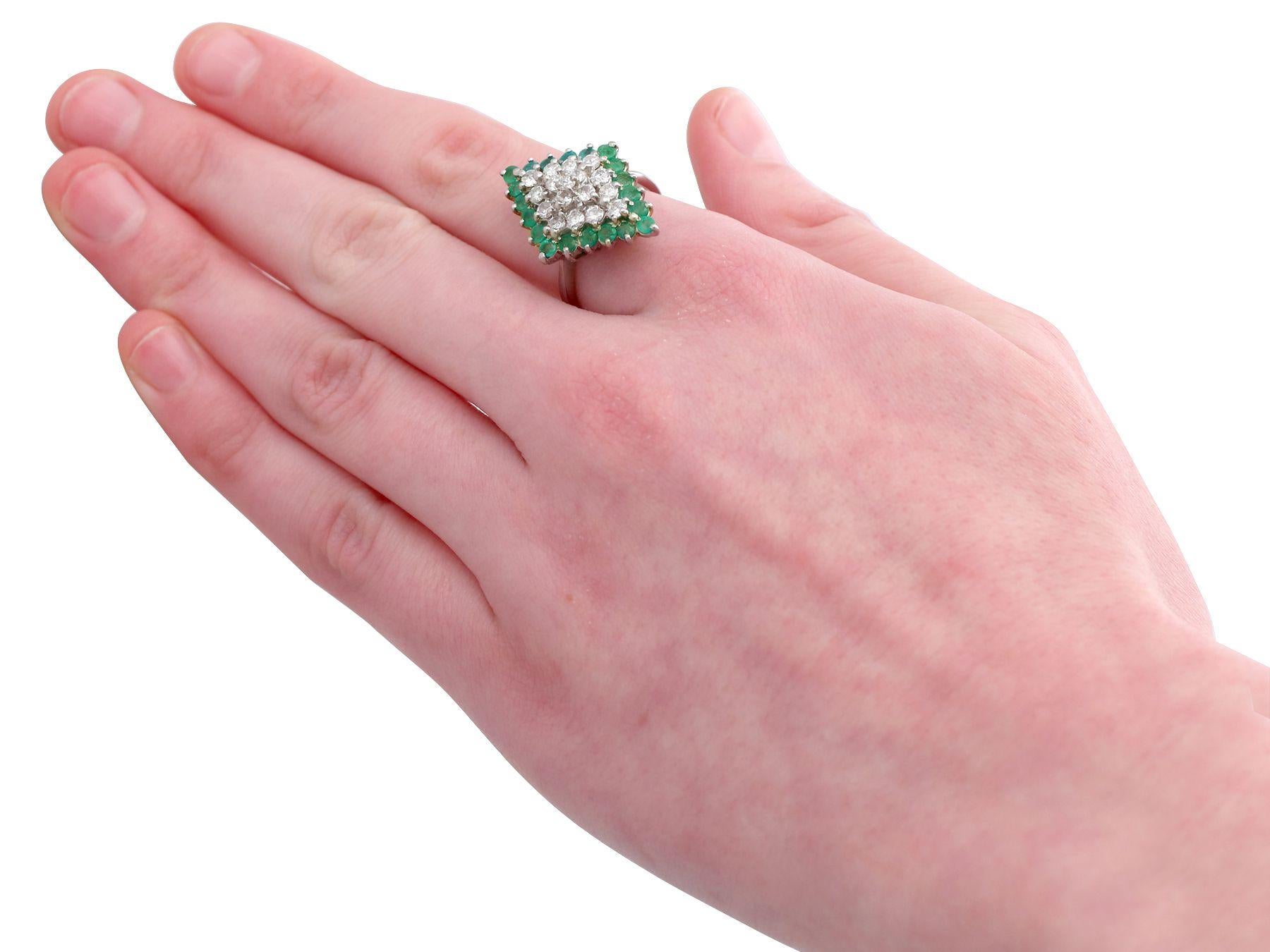 1975 Emerald and 1.36 Carat Diamond White Gold Cocktail Ring 1