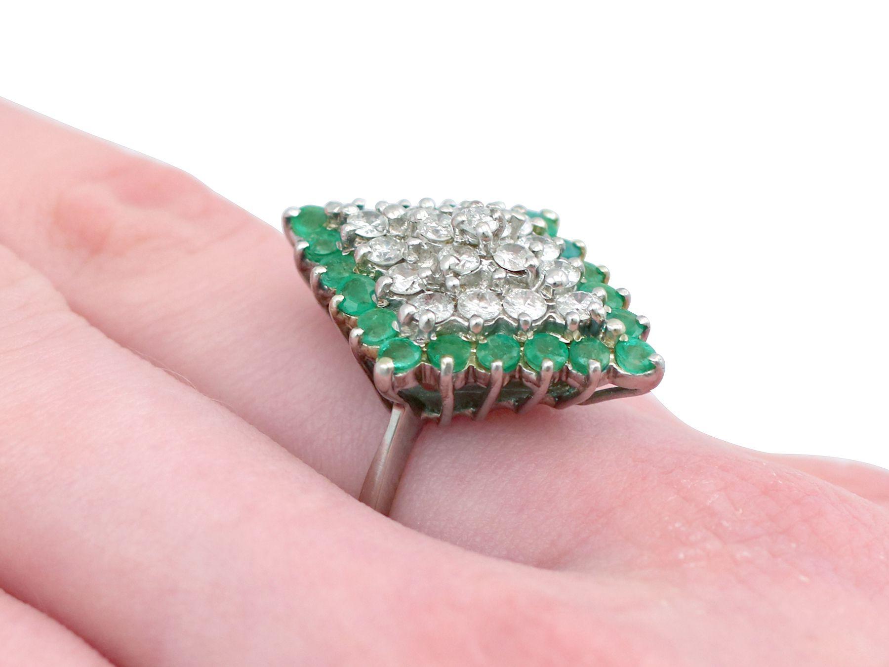 1975 Emerald and 1.36 Carat Diamond White Gold Cocktail Ring 2