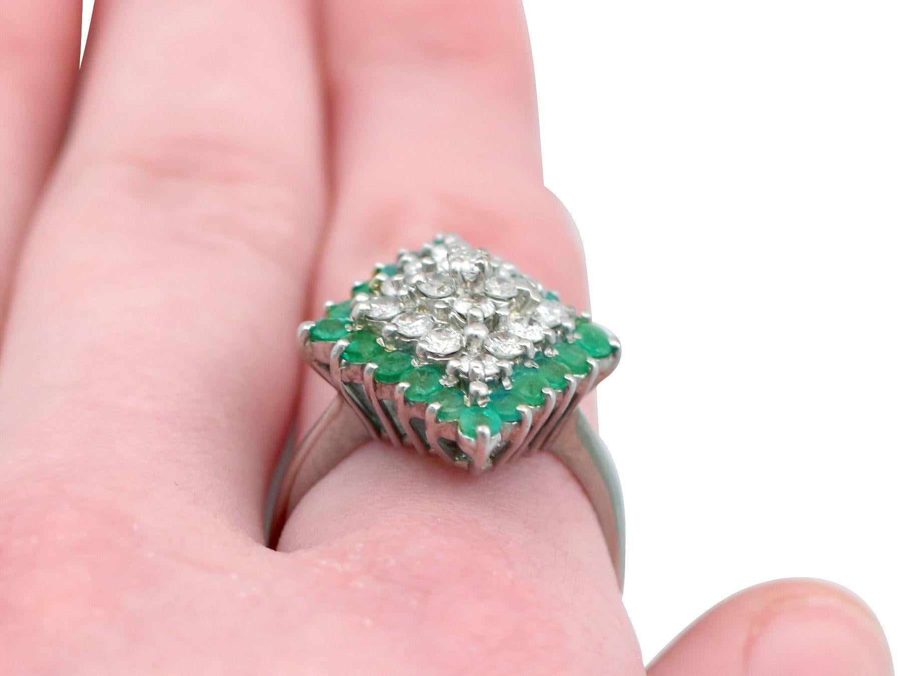 1975 Emerald and 1.36 Carat Diamond White Gold Cocktail Ring 3