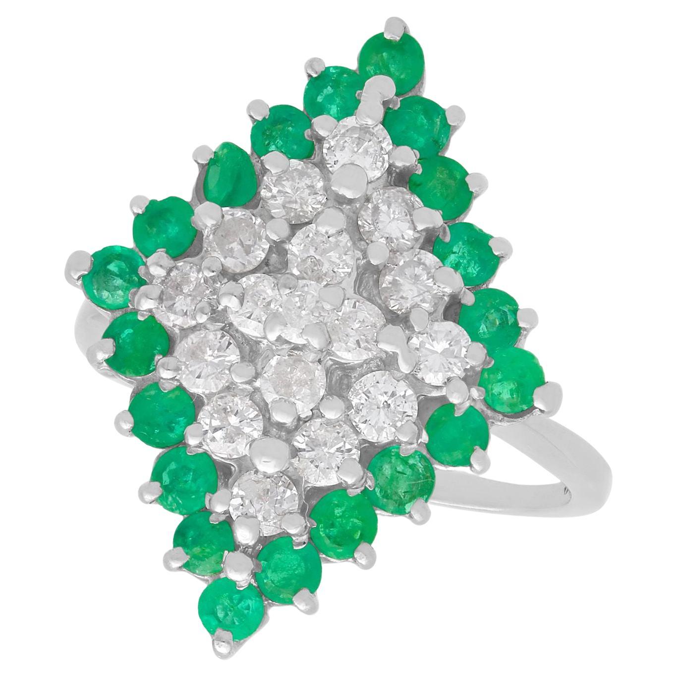 1975 Emerald and 1.36 Carat Diamond White Gold Cocktail Ring