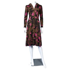 1975 Emilio Pucci Vintage Brown Silk Jersey Dress with Floral Print