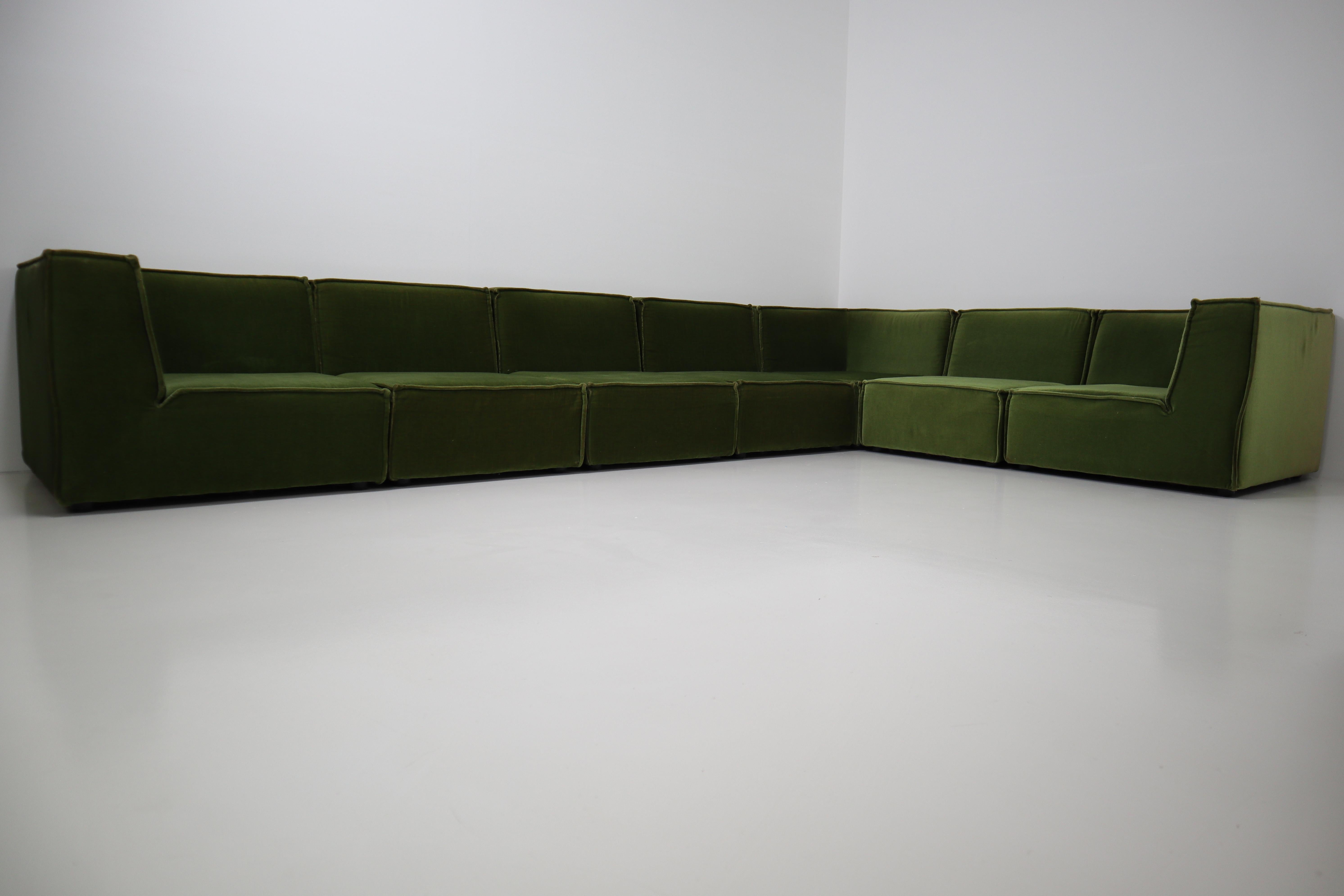 Mid-Century Modern 1975 German Green Velvet Sectional Sofa