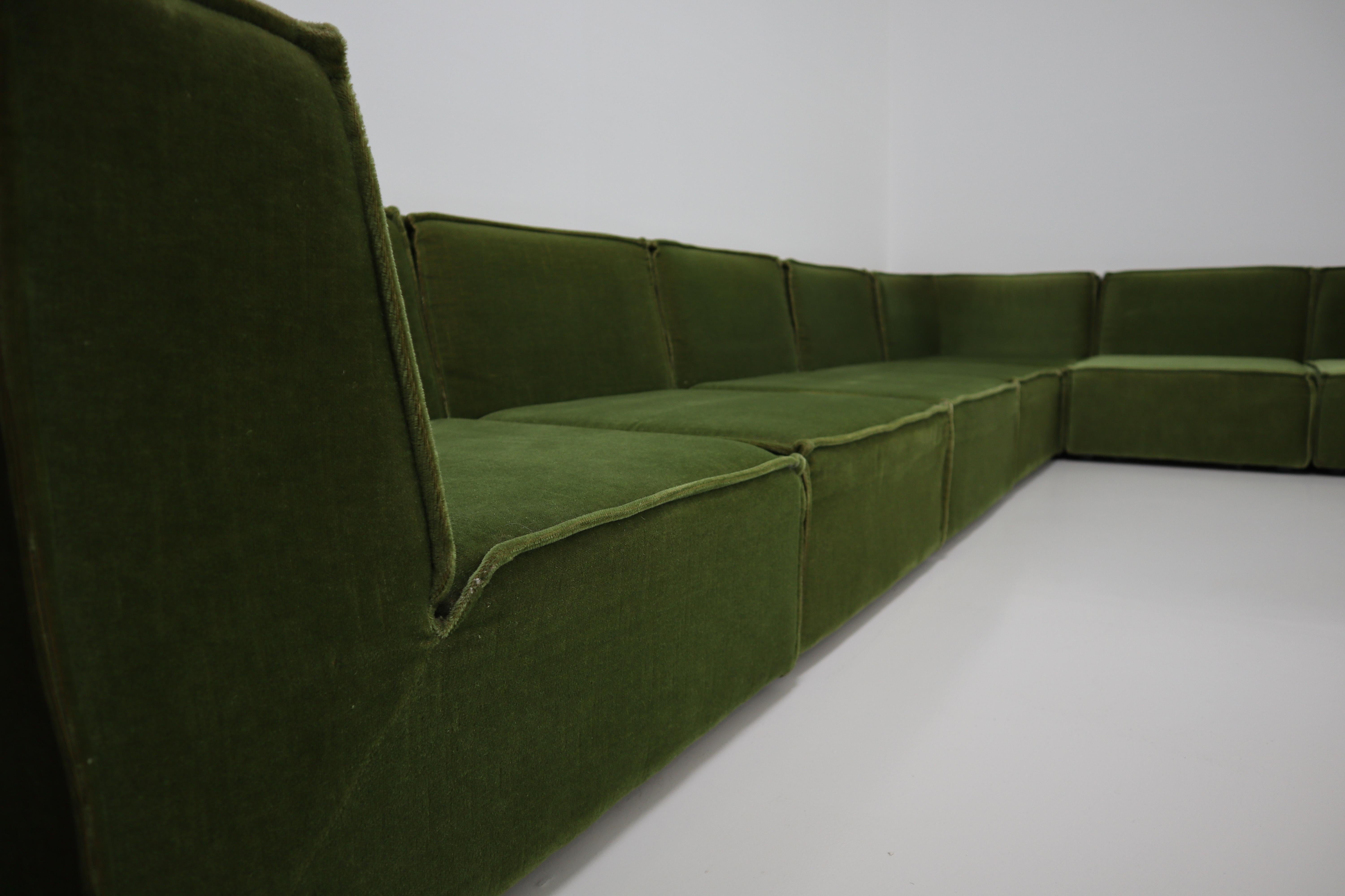 Late 20th Century 1975 German Green Velvet Sectional Sofa