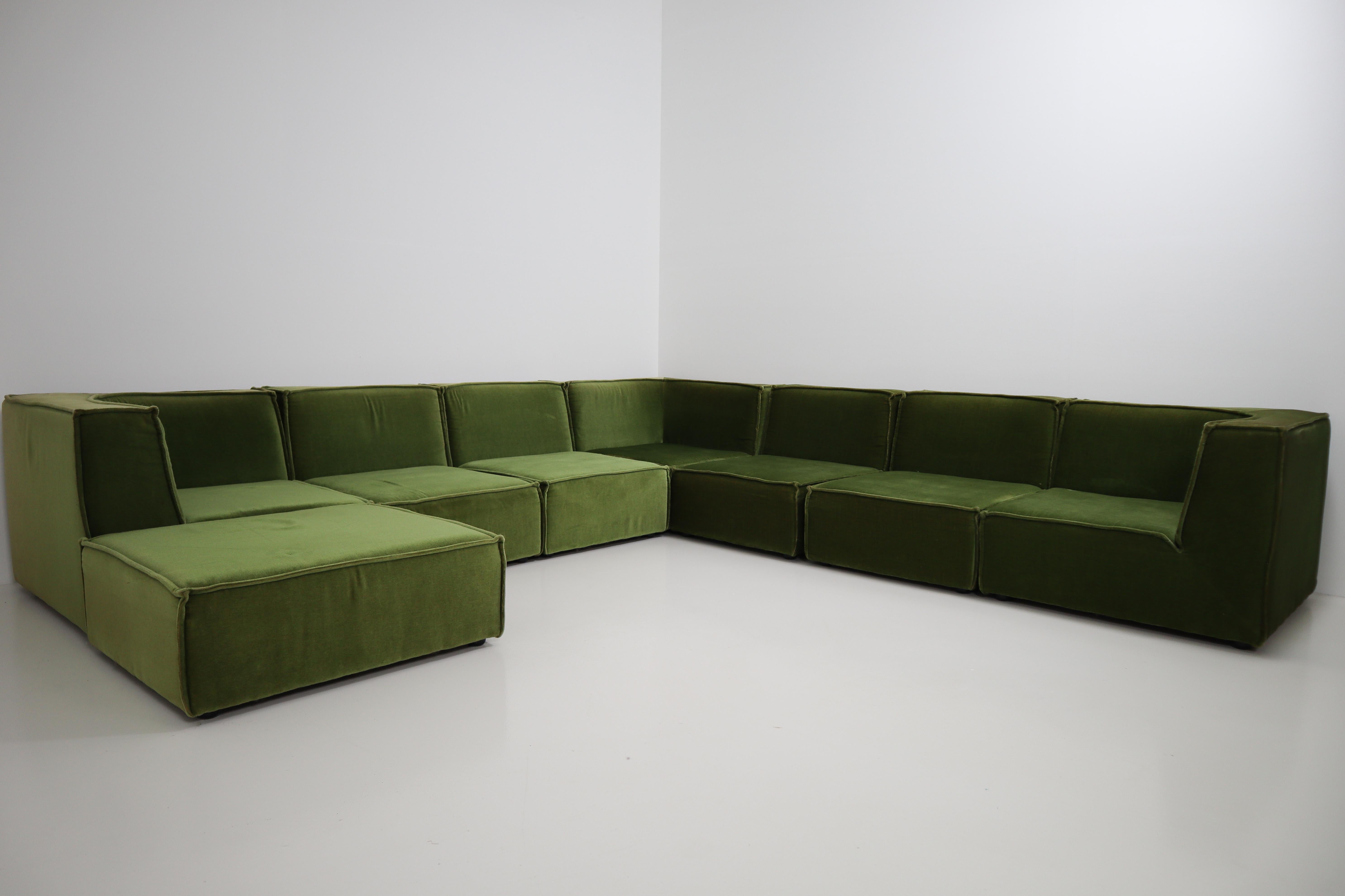 1975 German Green Velvet Sectional Sofa 1