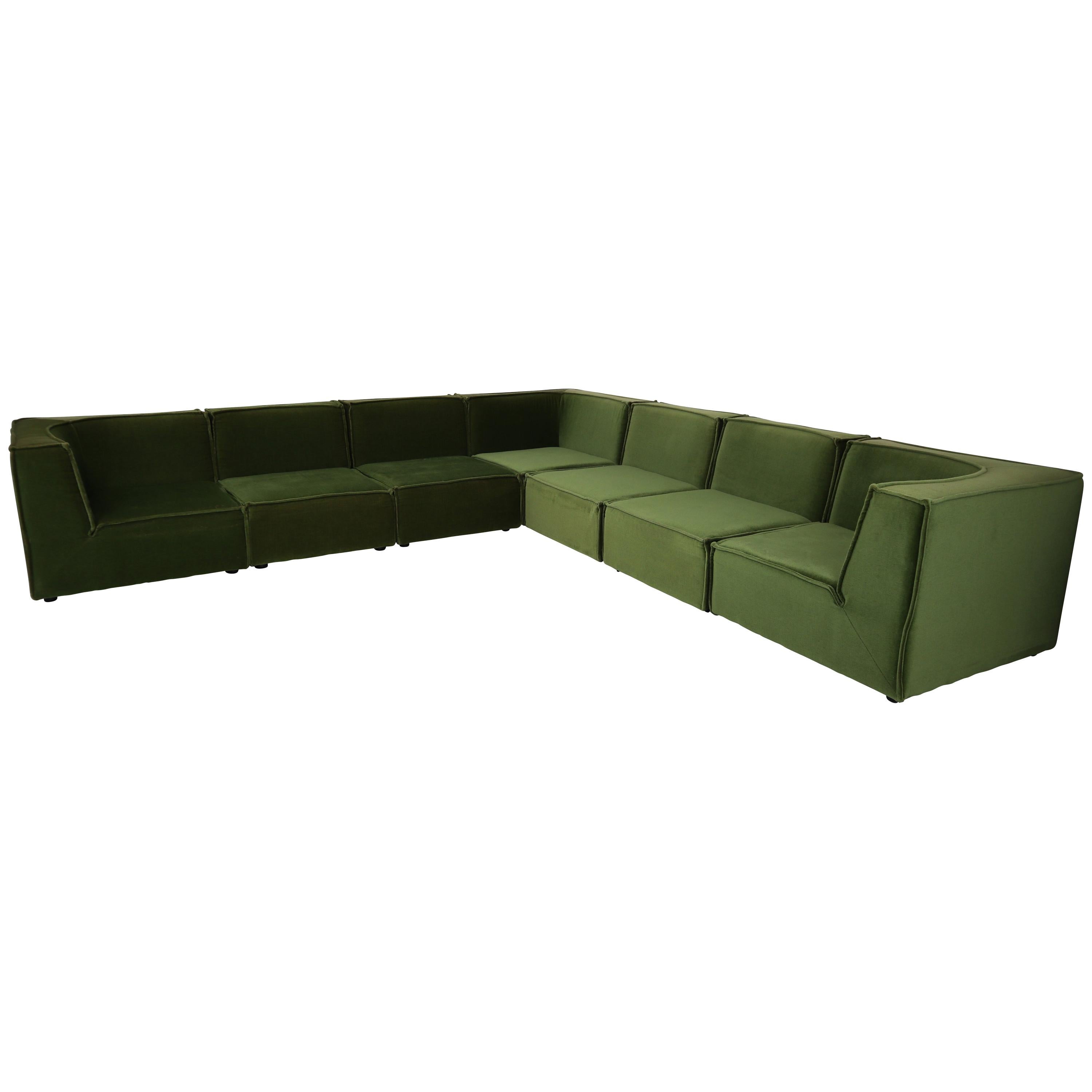 1975 German Green Velvet Sectional Sofa