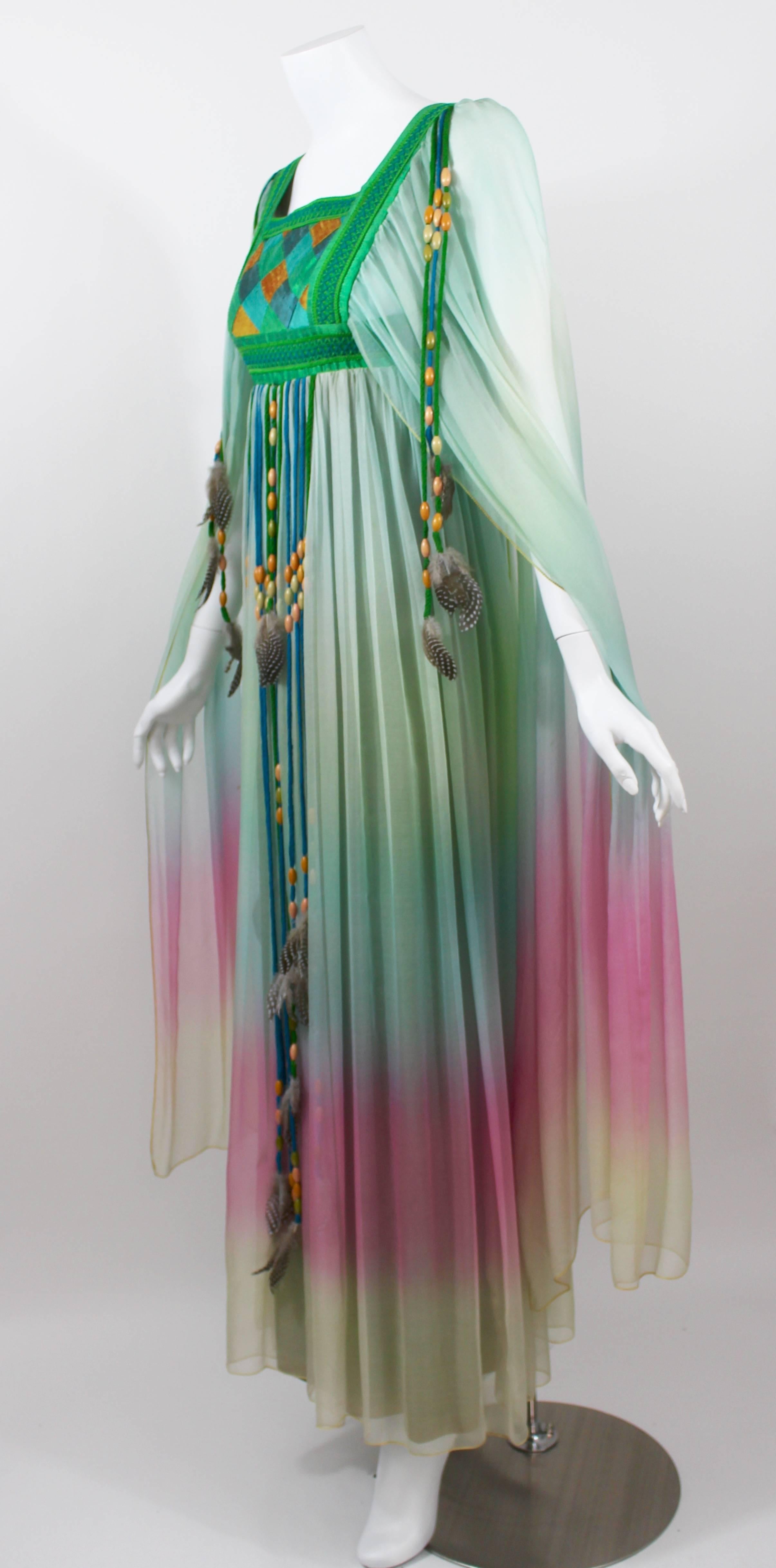 Gray 1975 Gina Fratini Elizabeth Taylor Ombre Chiffon Wedding Dress Documented For Sale