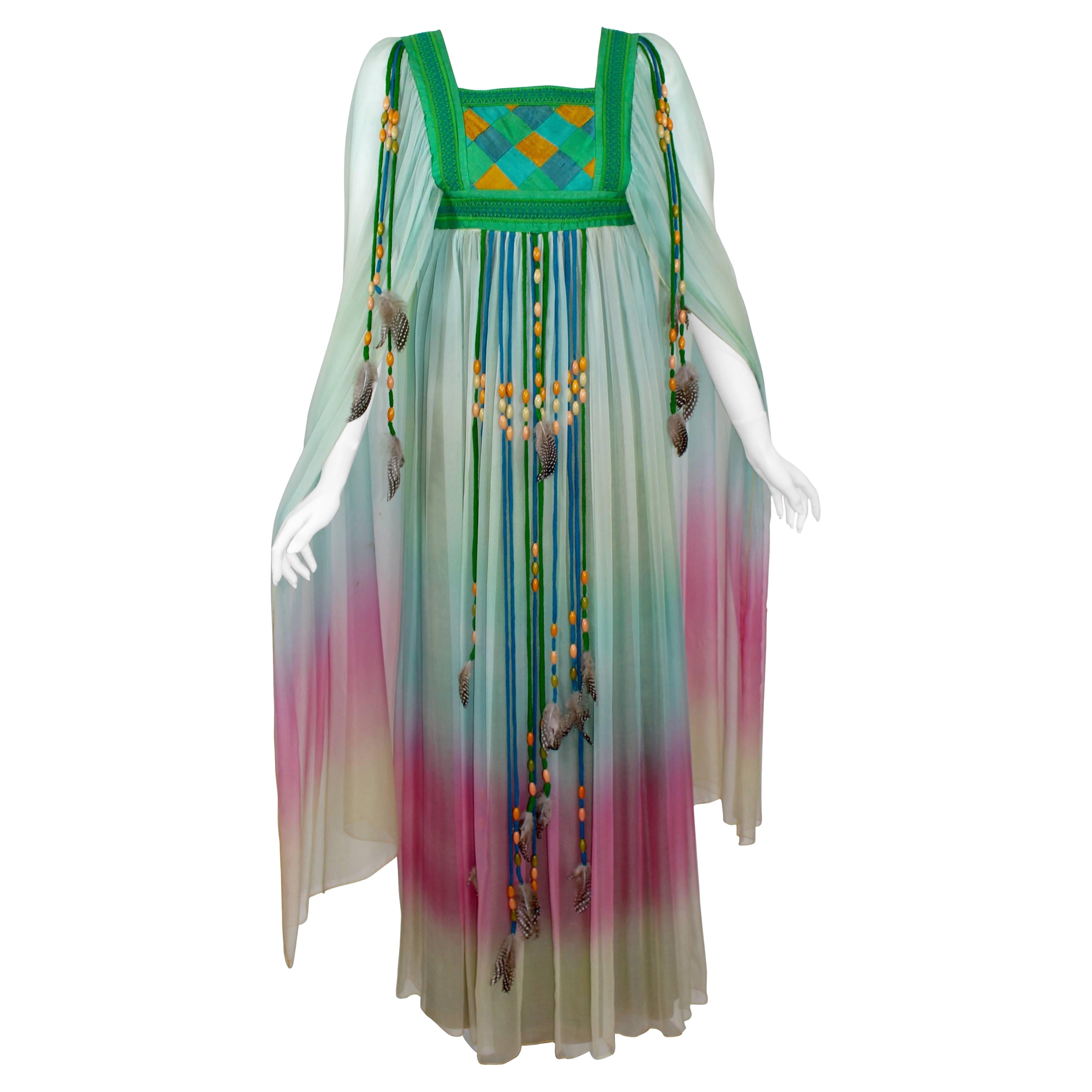1975 Gina Fratini Elizabeth Taylor Ombre Chiffon Hochzeitskleid Dokumentiert im Angebot