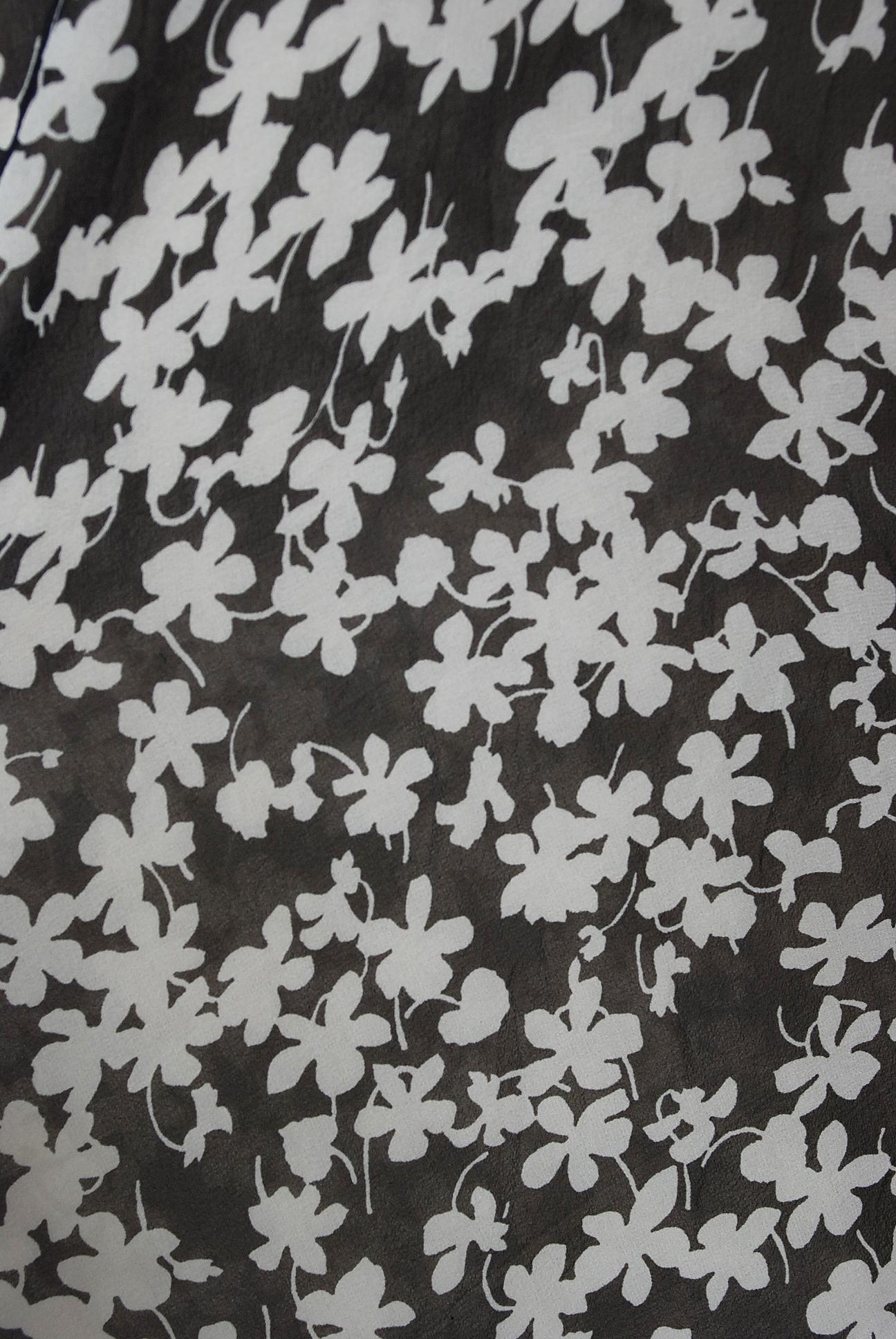 Vintage 1975 Halston Couture Documented Black & Ivory Clover Print Silk Jumpsuit 1