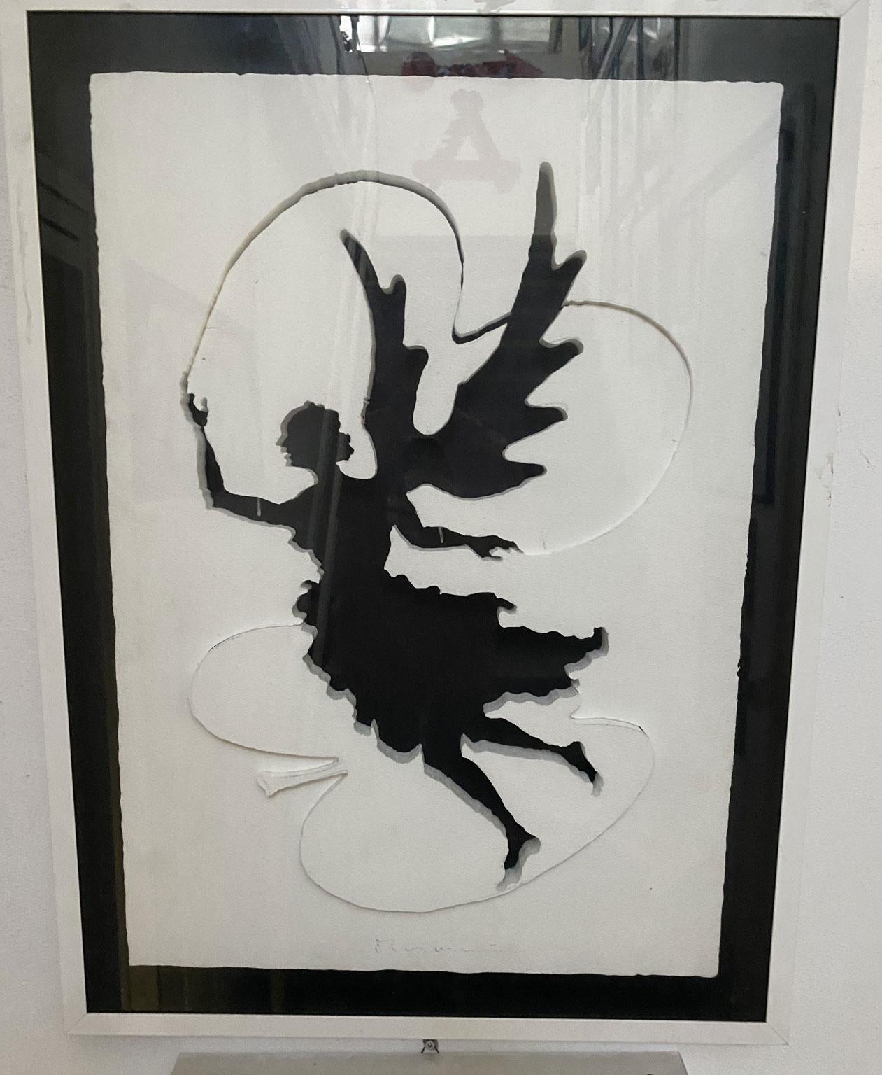 1975 Italien Postmoderne Vanni Viviani Mischtechnik Kunstwerk Der schwarze Engel und das Herz (Italienisch) im Angebot