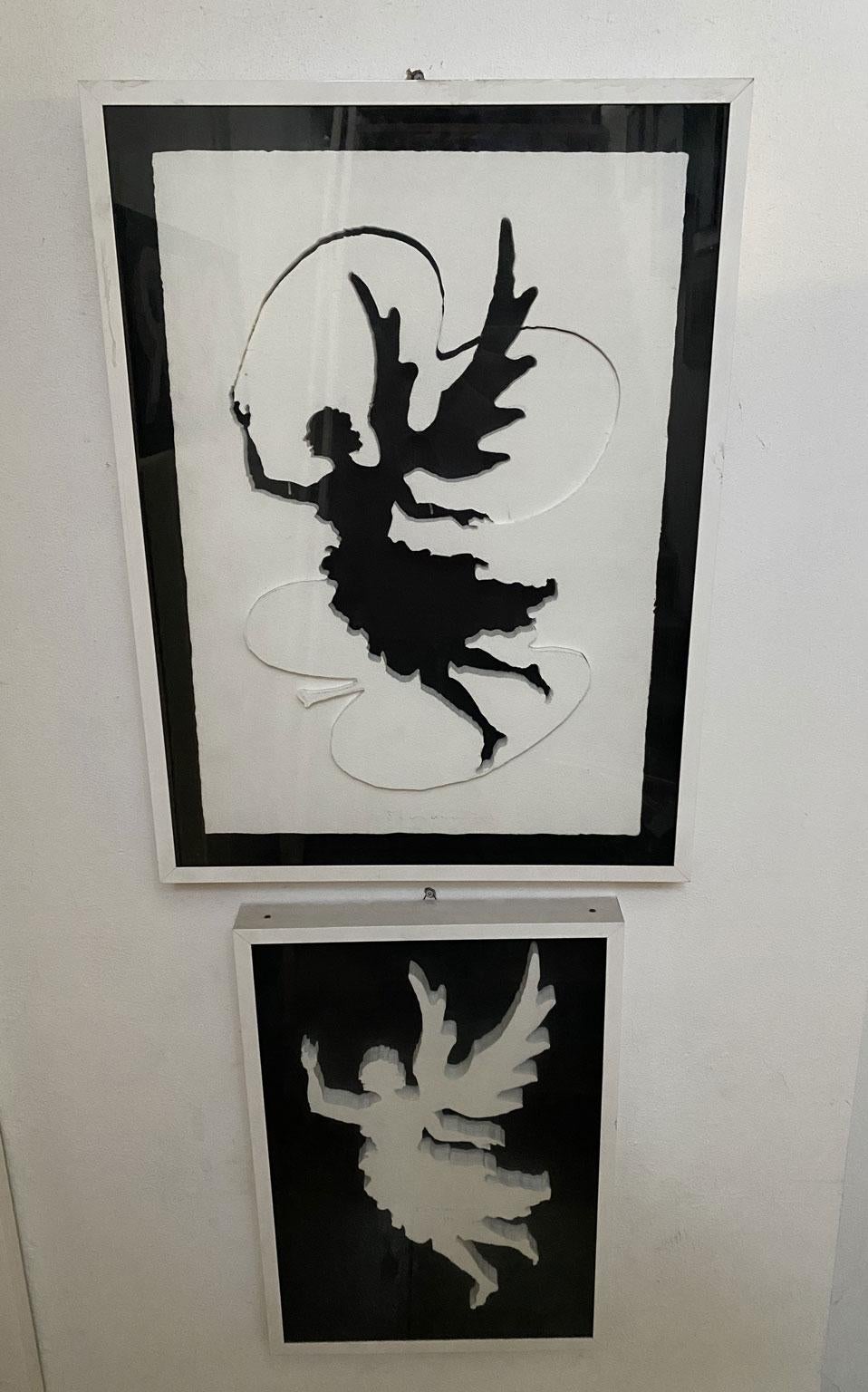 1975 Italien Postmoderne Vanni Viviani Mischtechnik Kunstwerk Der schwarze Engel und das Herz im Zustand „Gut“ im Angebot in Brescia, IT