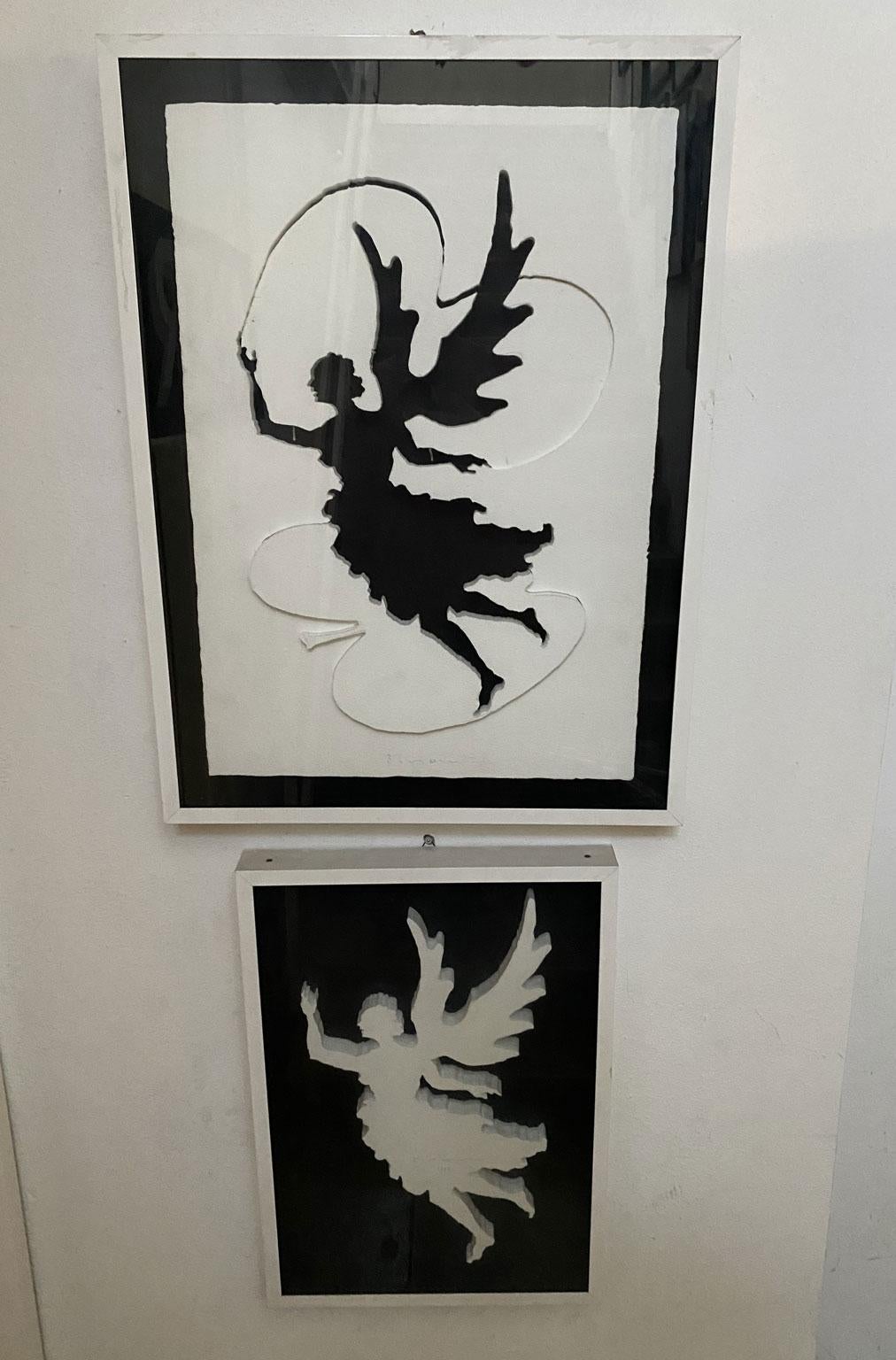 1975 Italien Postmoderne Vanni Viviani Mischtechnik Kunstwerk Der schwarze Engel und das Herz (Ende des 20. Jahrhunderts) im Angebot