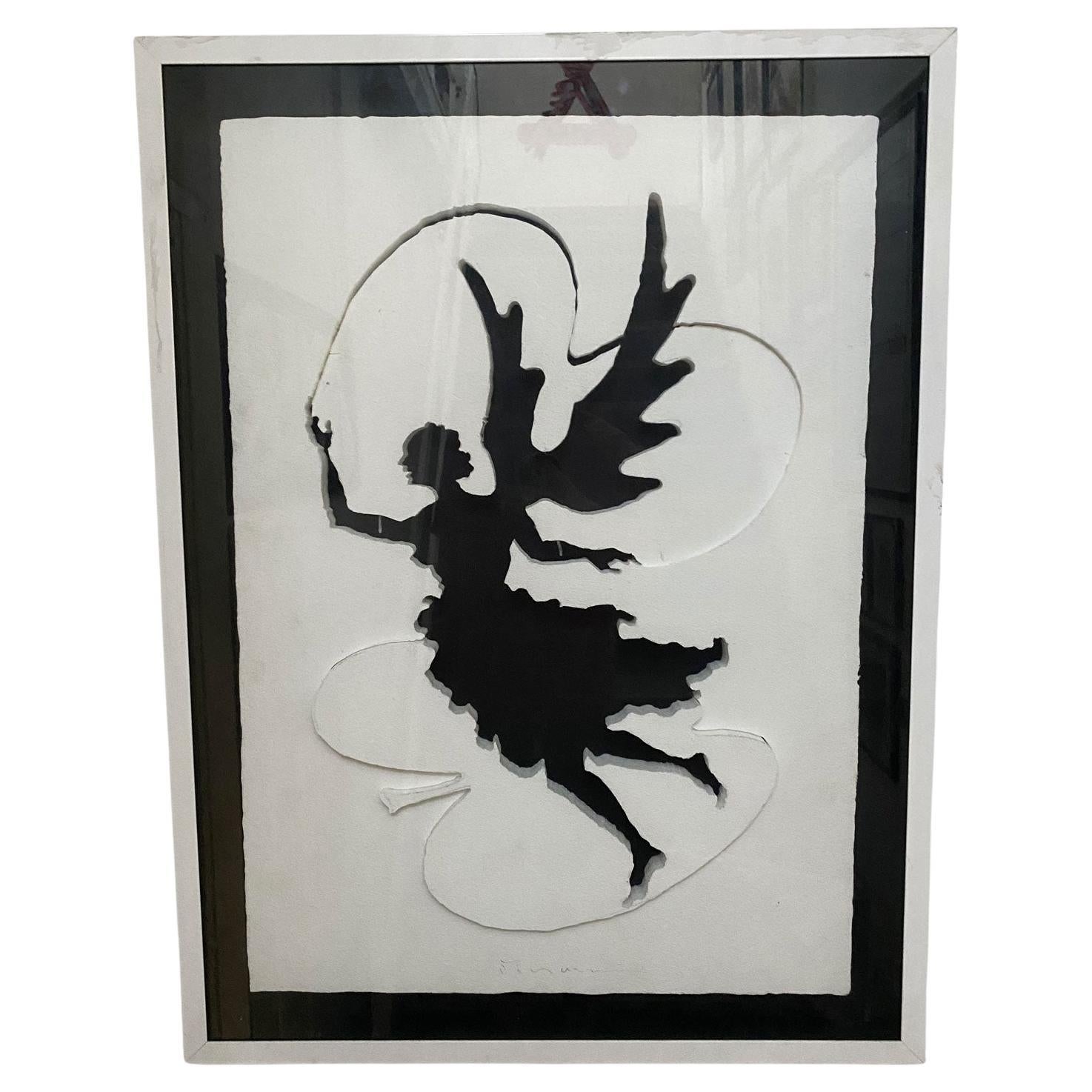 1975 Italien Postmoderne Vanni Viviani Mischtechnik Kunstwerk Der schwarze Engel und das Herz im Angebot