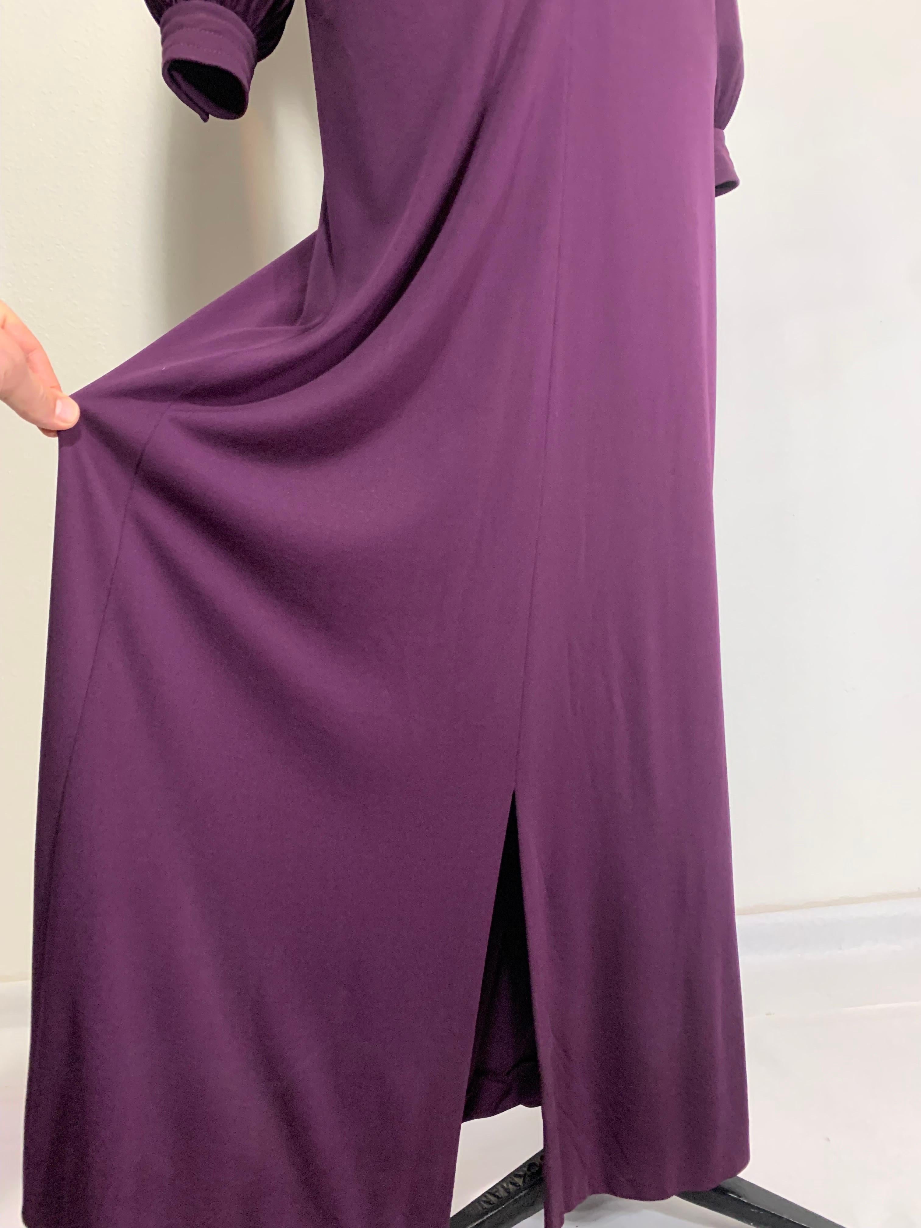 1975 James Galanos Dramatic Aubergine Jersey Maxi Gown w Fabulous Draped Hood For Sale 8