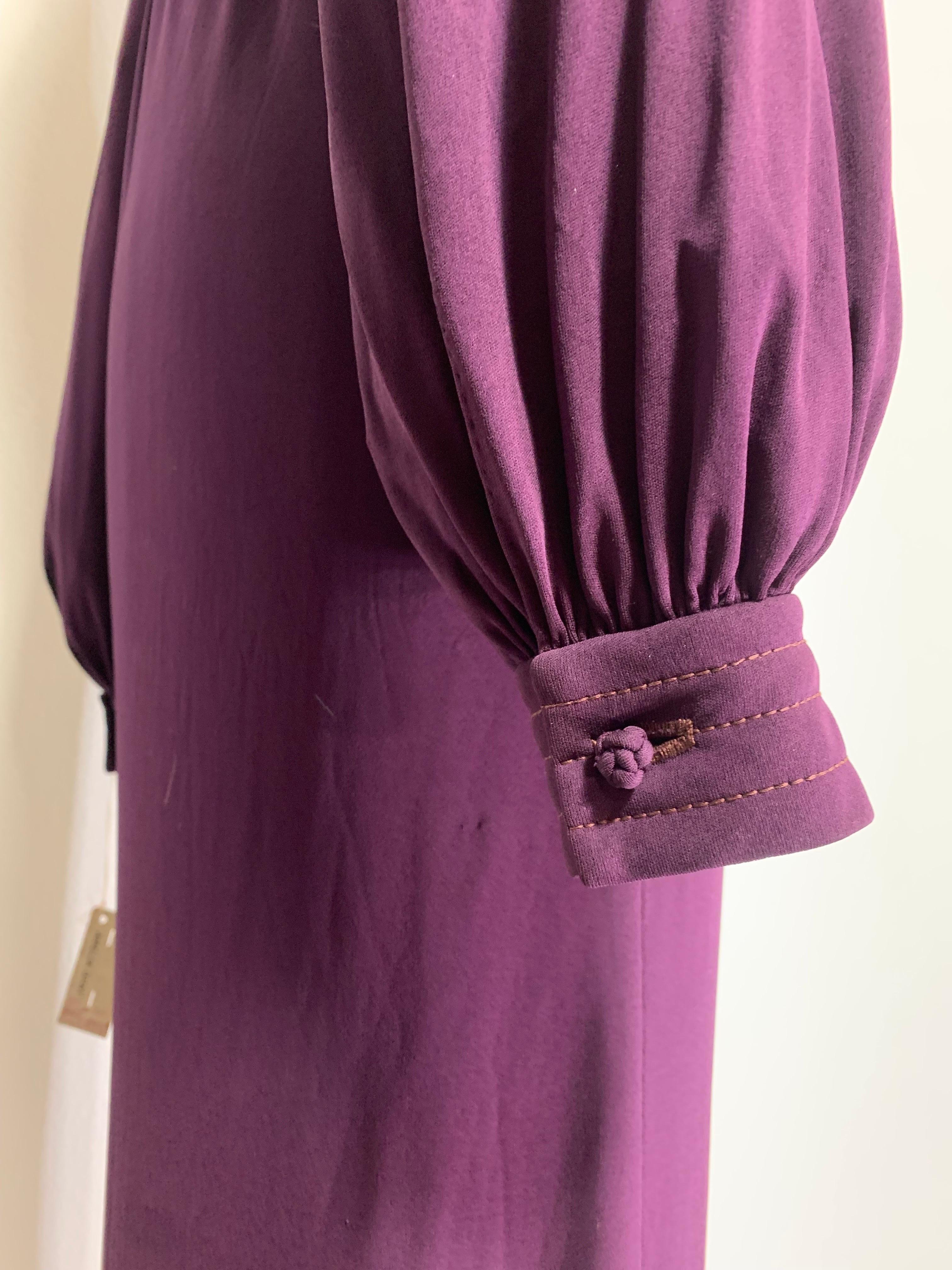1975 James Galanos Dramatic Aubergine Jersey Maxi Gown w Fabulous Draped Hood For Sale 2