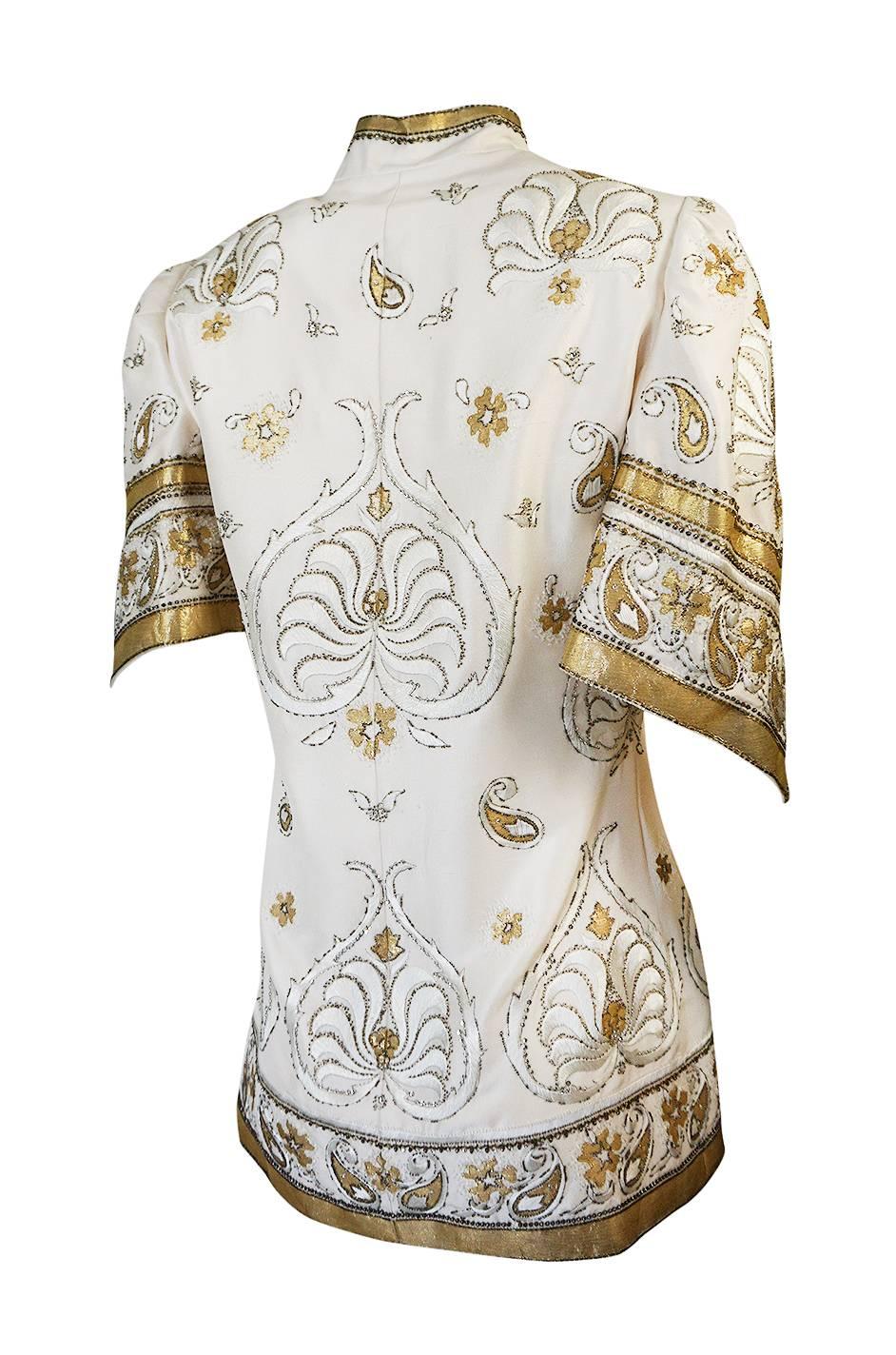 This little embroidered and beaded silk jacket from the Jean Louis Scherrer atelier is absolutely divine and a once in a lifetime find. In all of my years of having some of the finest pieces of vintage couture pass through my hands I can easily say