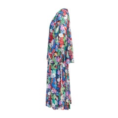 1975 Jean Muir Runway Documented Rainbow Floral Chiffon Layered Dress
