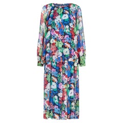 1975 Jean Muir Runway Documented Rainbow Floral Chiffon Layered Dress
