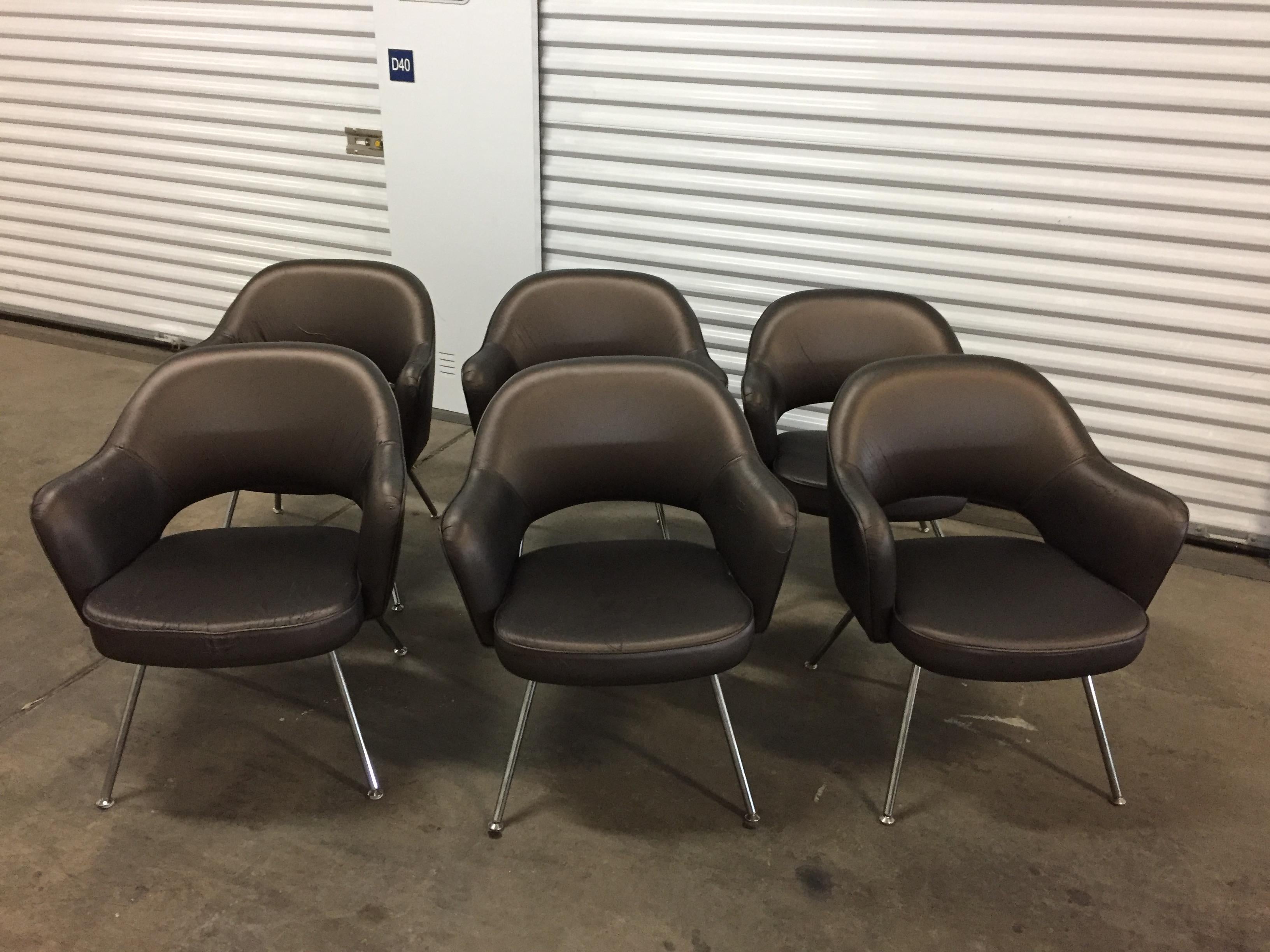 1975 Knoll Saarinen executive dining or office chairs
Purchased from a Knoll dealer, these incredible executive chairs are the real deal!

reupholstered in vinyl by knoll's certified upholstery shop, there are a couple of places on one of the chairs