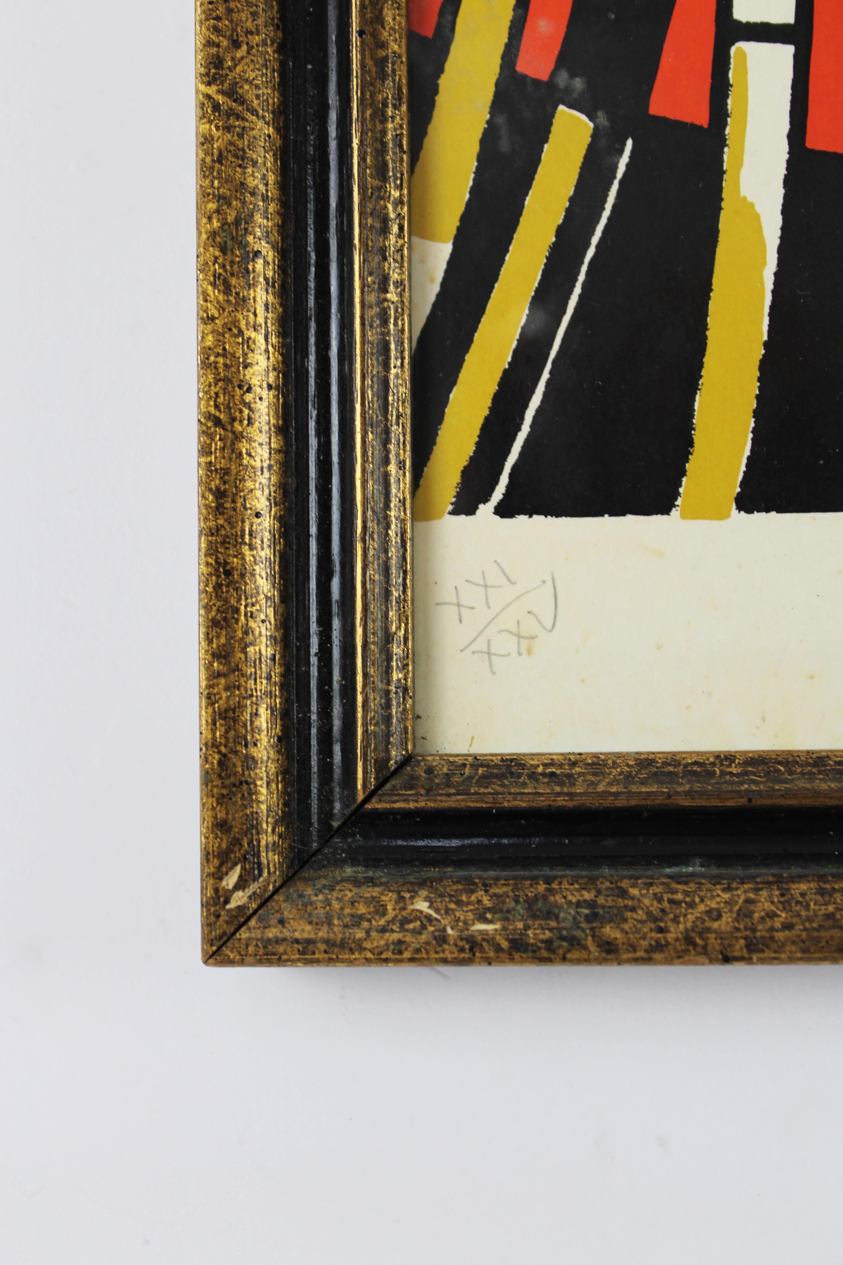 Hand-Crafted 1975 Litho Signed Gustave Camus Expressionist Prov Axel Vervoordt Framed Belgium For Sale