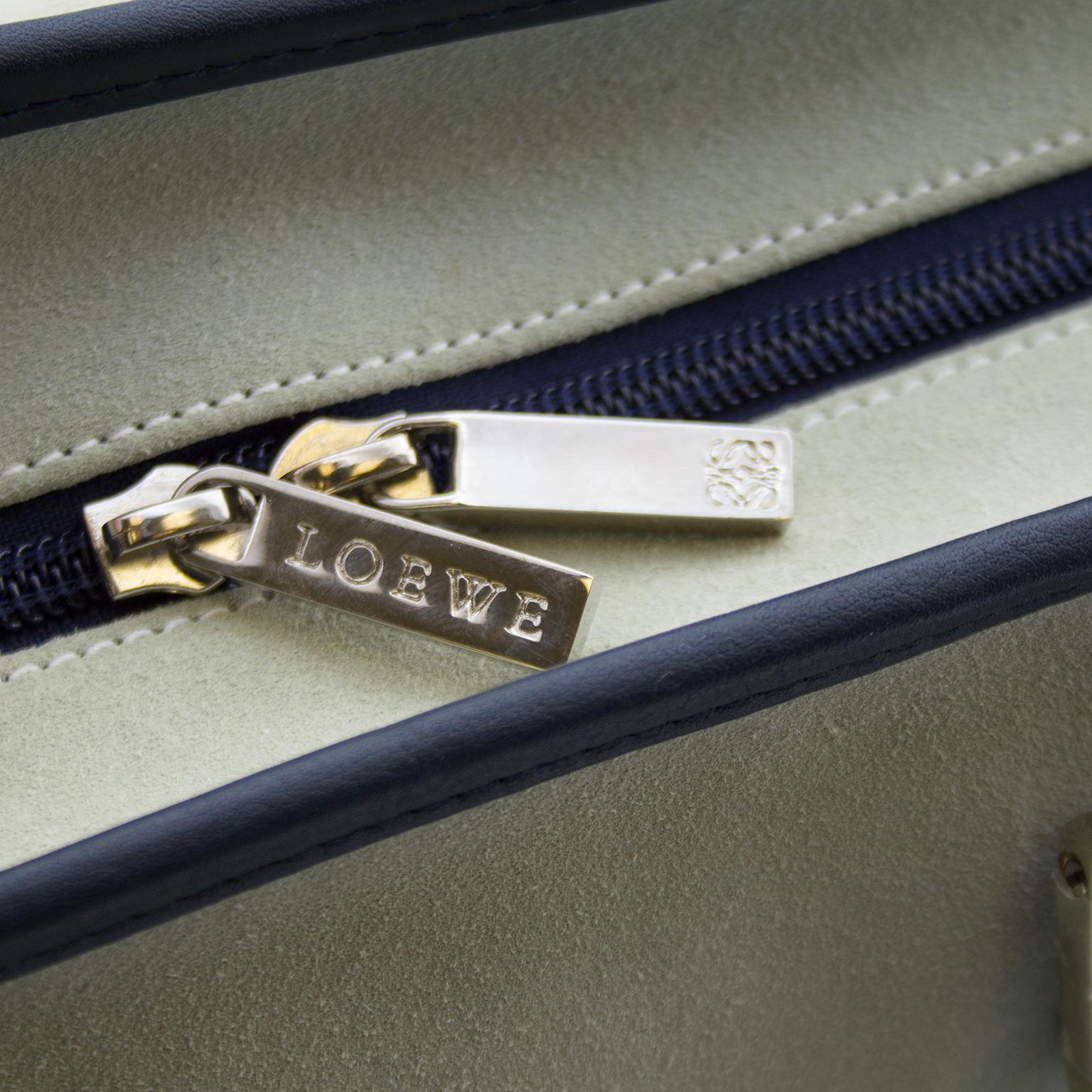 1975 Loewe Amazona Bag in Greige Suede and Navy Trim 1