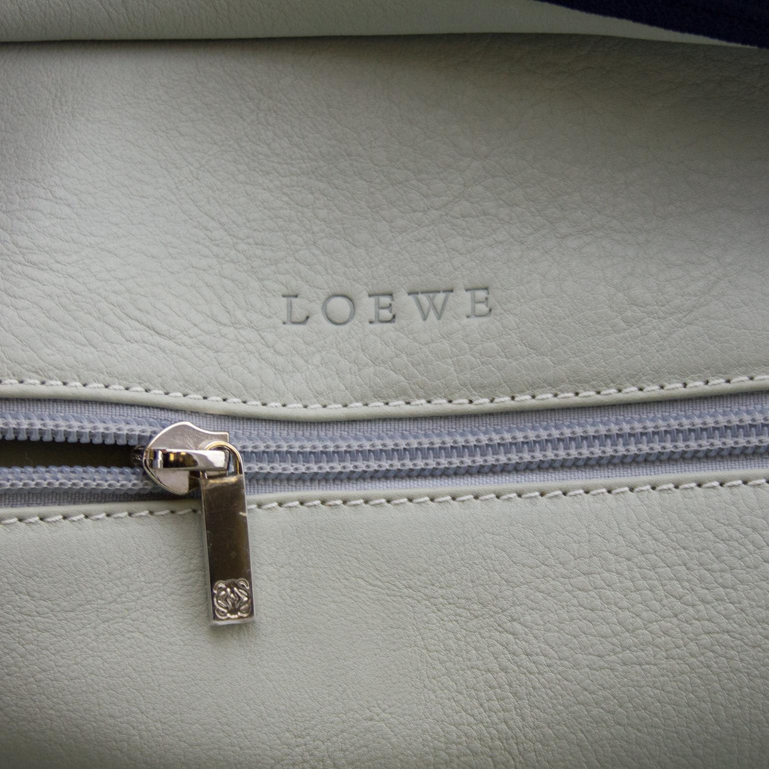 1975 Loewe Amazona Bag in Greige Suede and Navy Trim 2