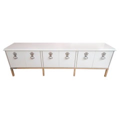 1975 Mastercraft Cabinet In White Lacquered Mahogany Wood, Chrome Plated Bronze