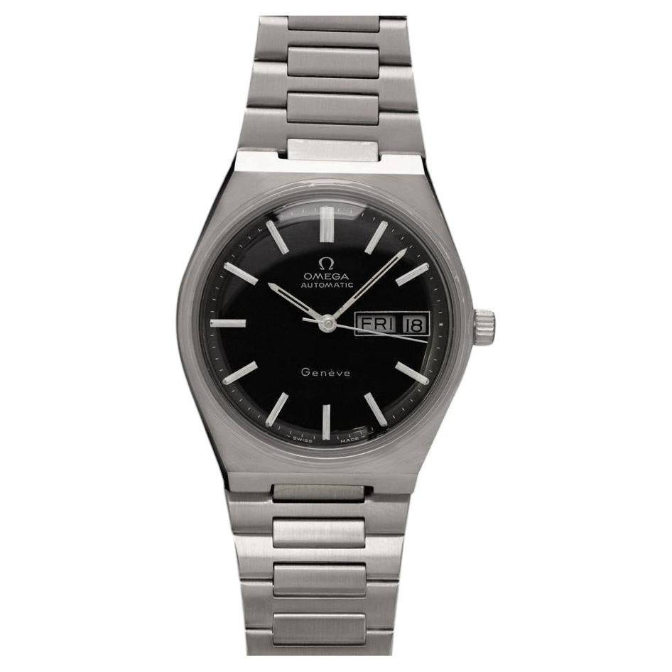 1975 Omega Geneve Vintage Montre à bracelet pour homme, automatique, avec date du jour - acier inoxydable