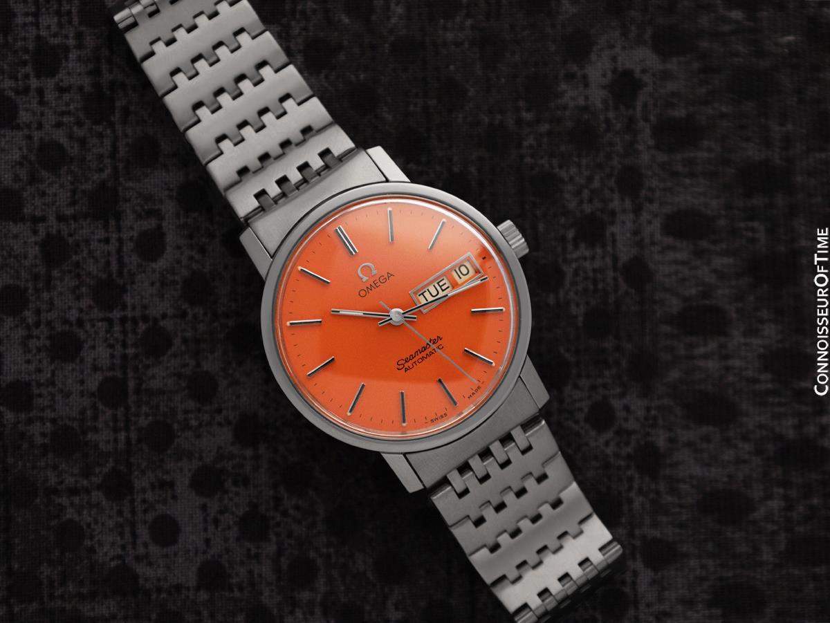 1975 OMEGA SEAMASTER Mens Day Date Harley-Davidson Orange SS Watch - Mint 2