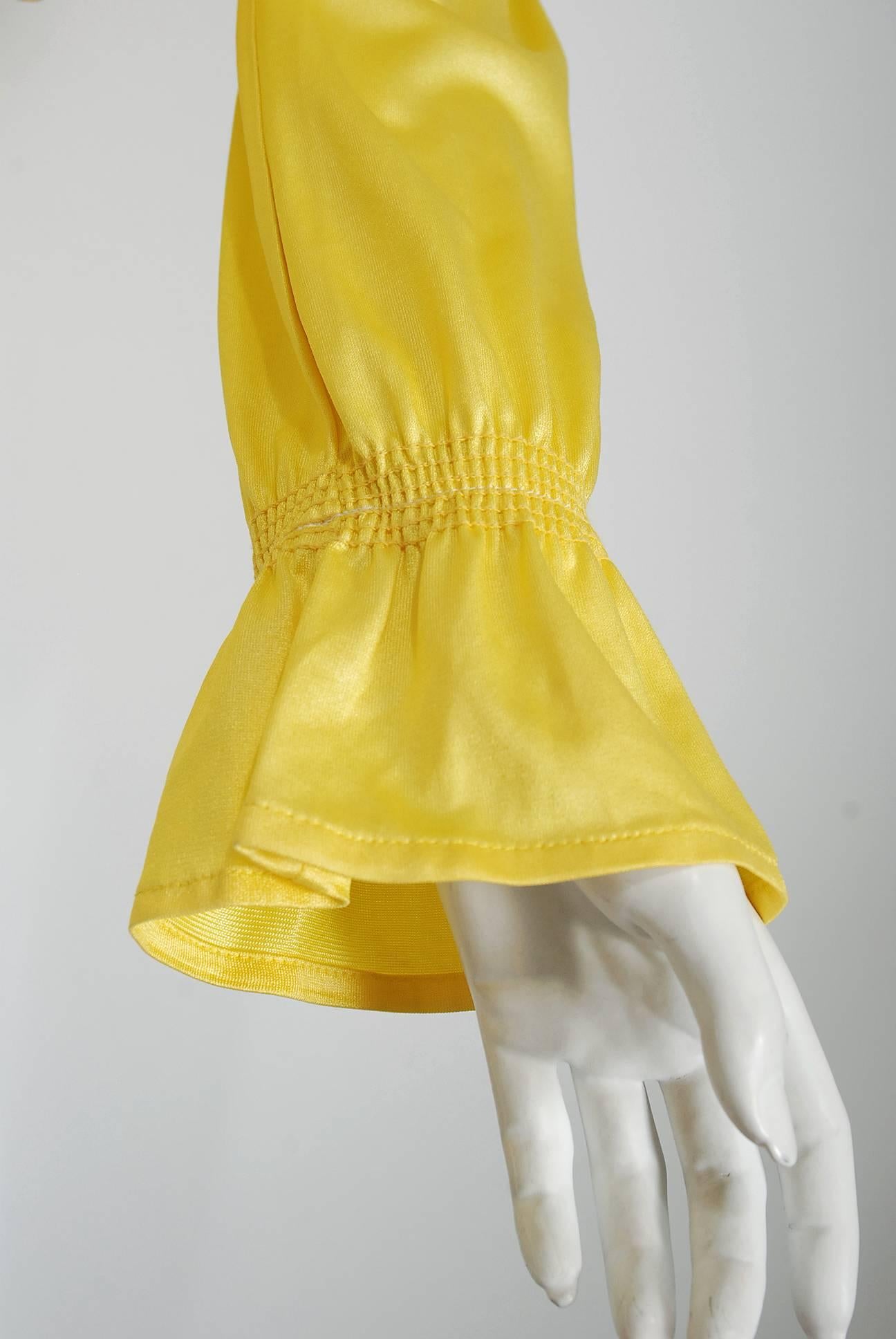 Women's 1975 Ossie Clark Yellow Jersey Beagle-Collar Cropped Blouse & Matching Hot Pants