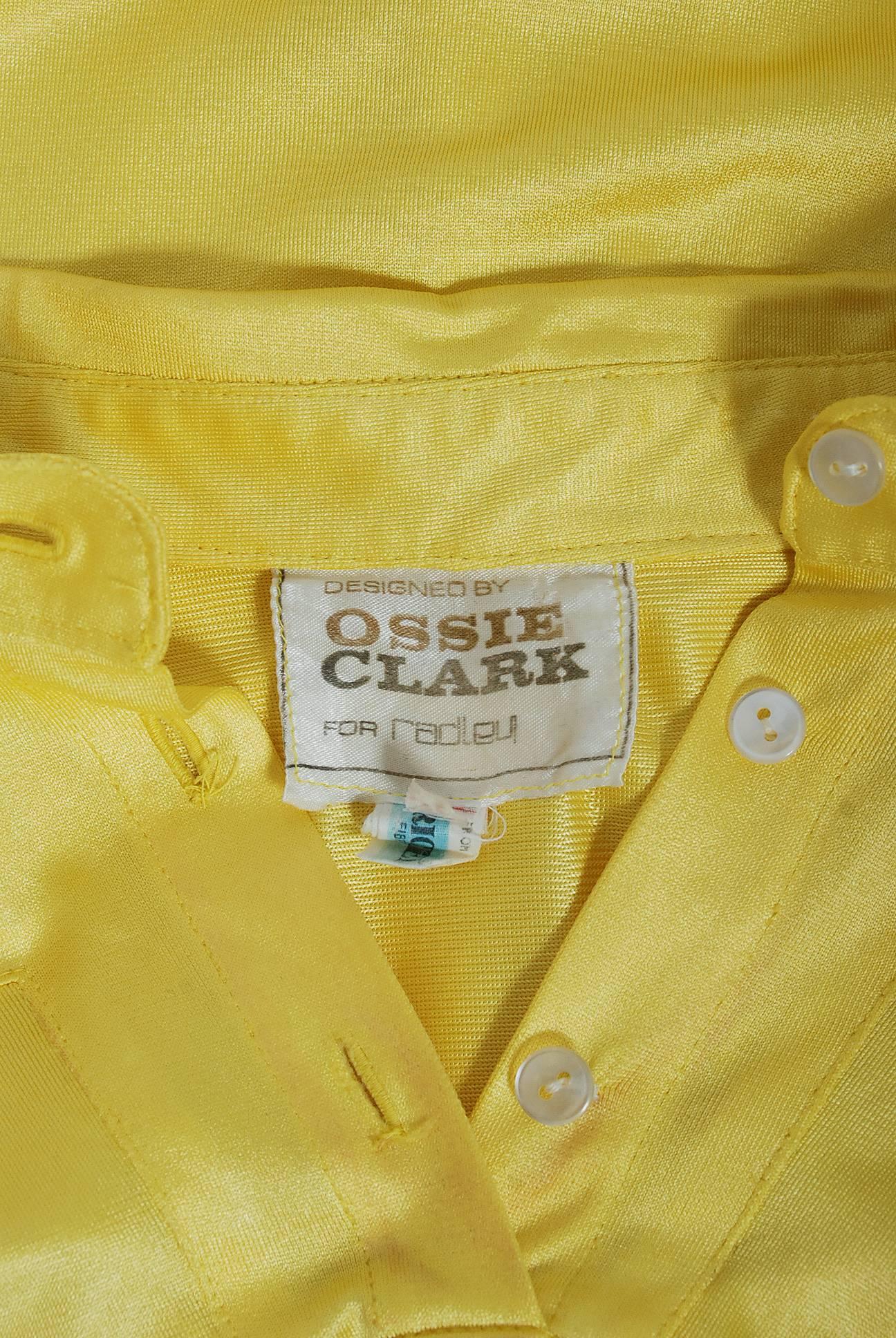 1975 Ossie Clark Yellow Jersey Beagle-Collar Cropped Blouse & Matching Hot Pants 3