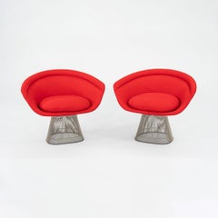 1975 Pair of Warren Platner for Knoll Lounge Chairs Steel Frame with Red Fabric