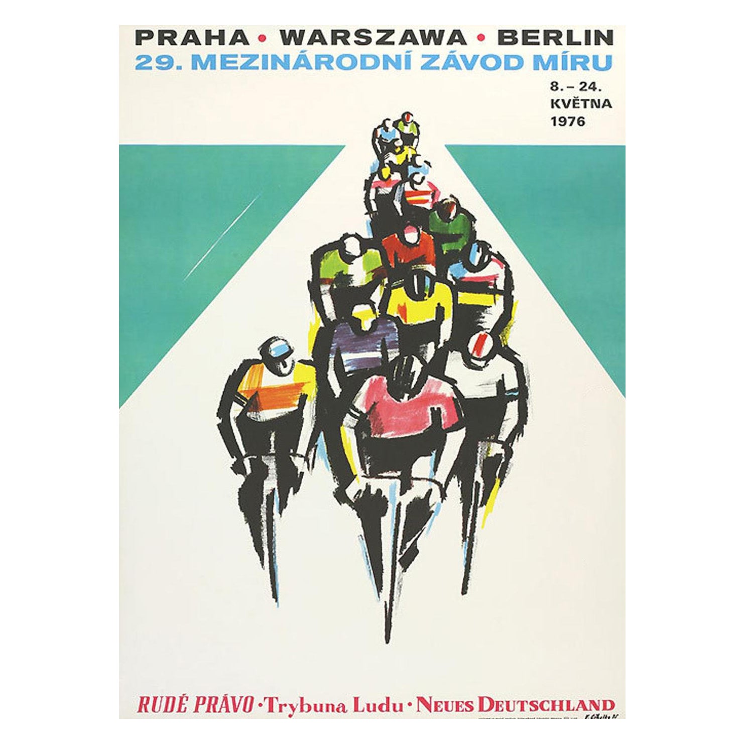 1975 Prag-Warschau-Wien Radrennen Friedensfahrt Original Vintage Poster im Angebot