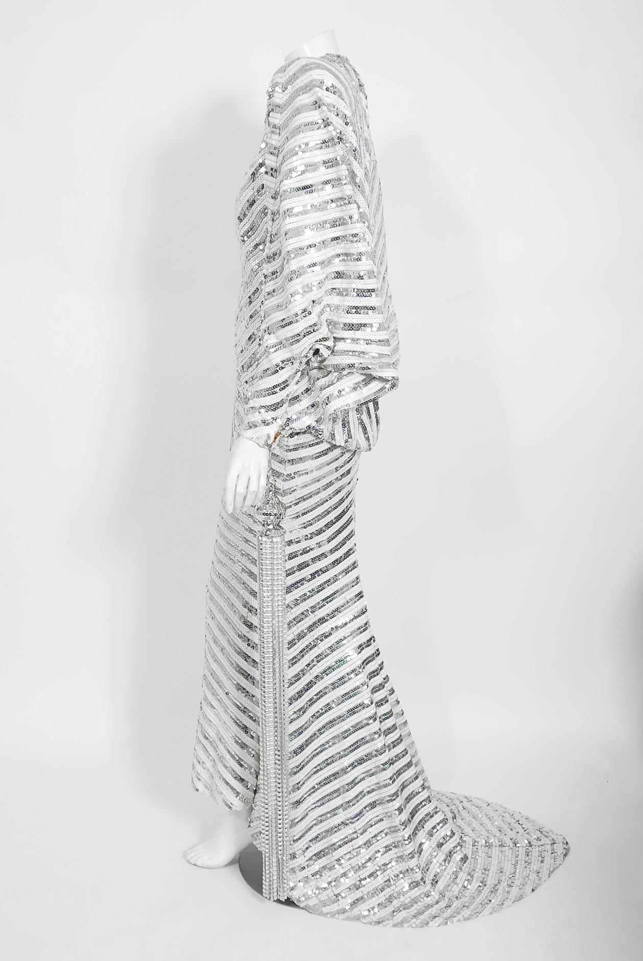Vintage 1975 Ret Turner Couture for Diana Ross 'Disco Ball' Silver Sequin Gown 1